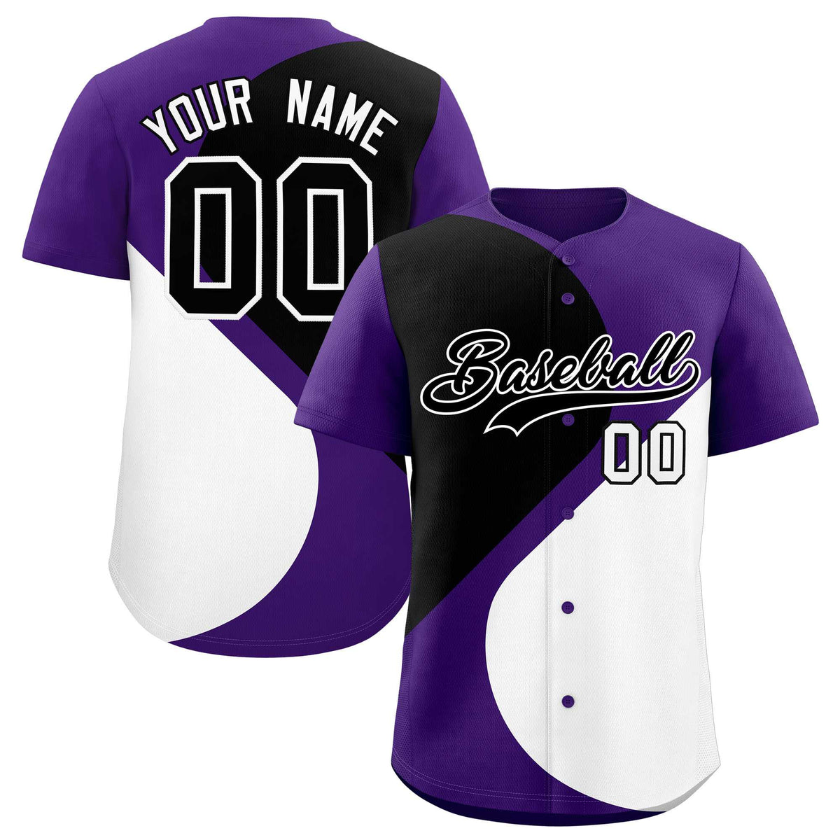 Custom Purple Black-White Color Block Personalized Half Heart Pattern Authentic Baseball Jersey