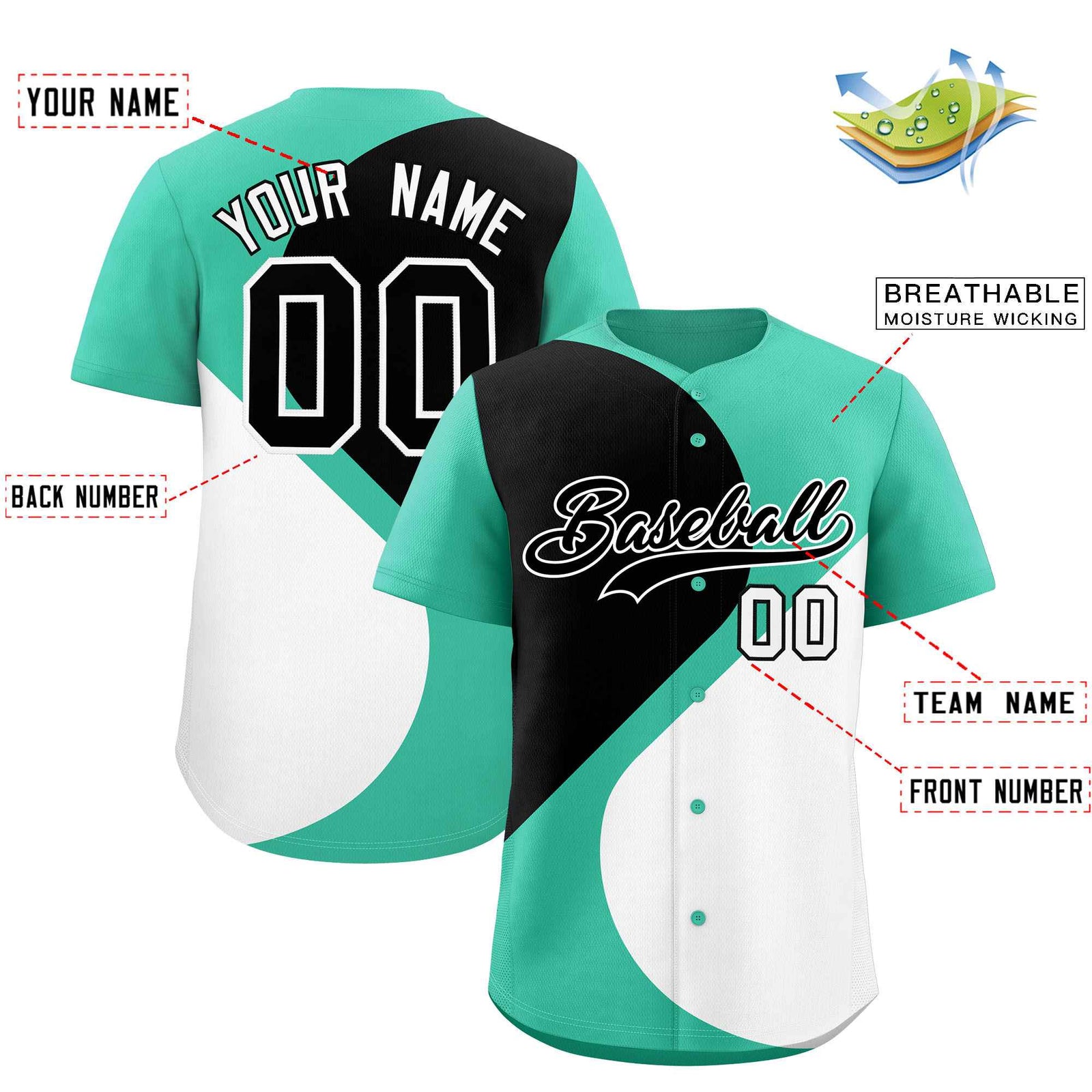 Custom Bright Green Black-White Color Block Personalized Half Heart Pattern Authentic Baseball Jersey