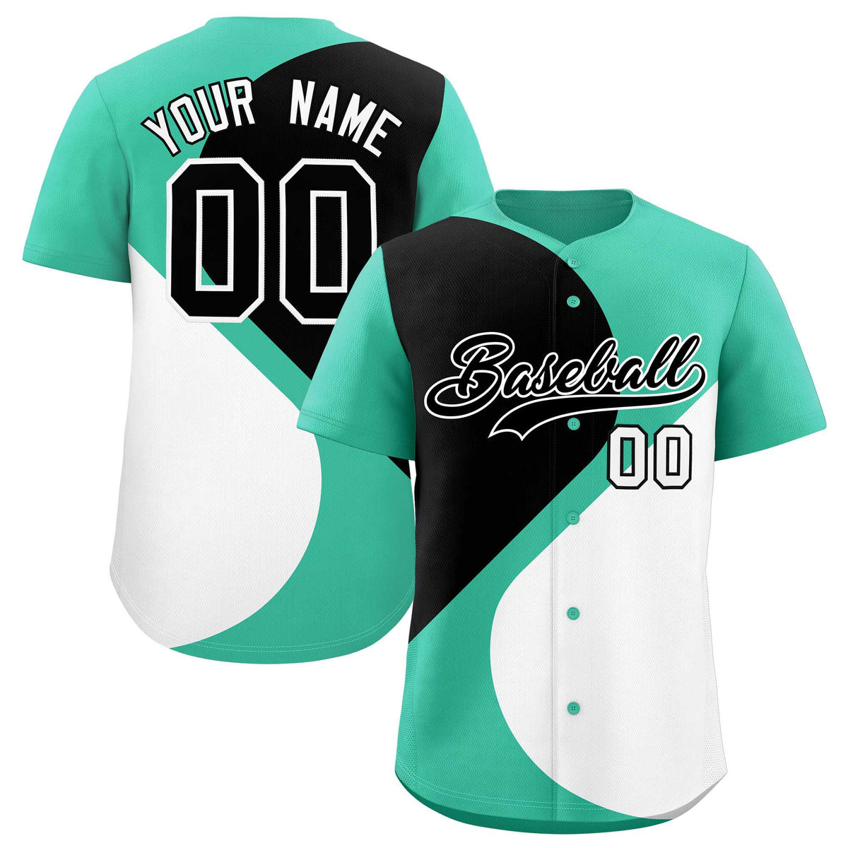 Custom Bright Green Black-White Color Block Personalized Half Heart Pattern Authentic Baseball Jersey