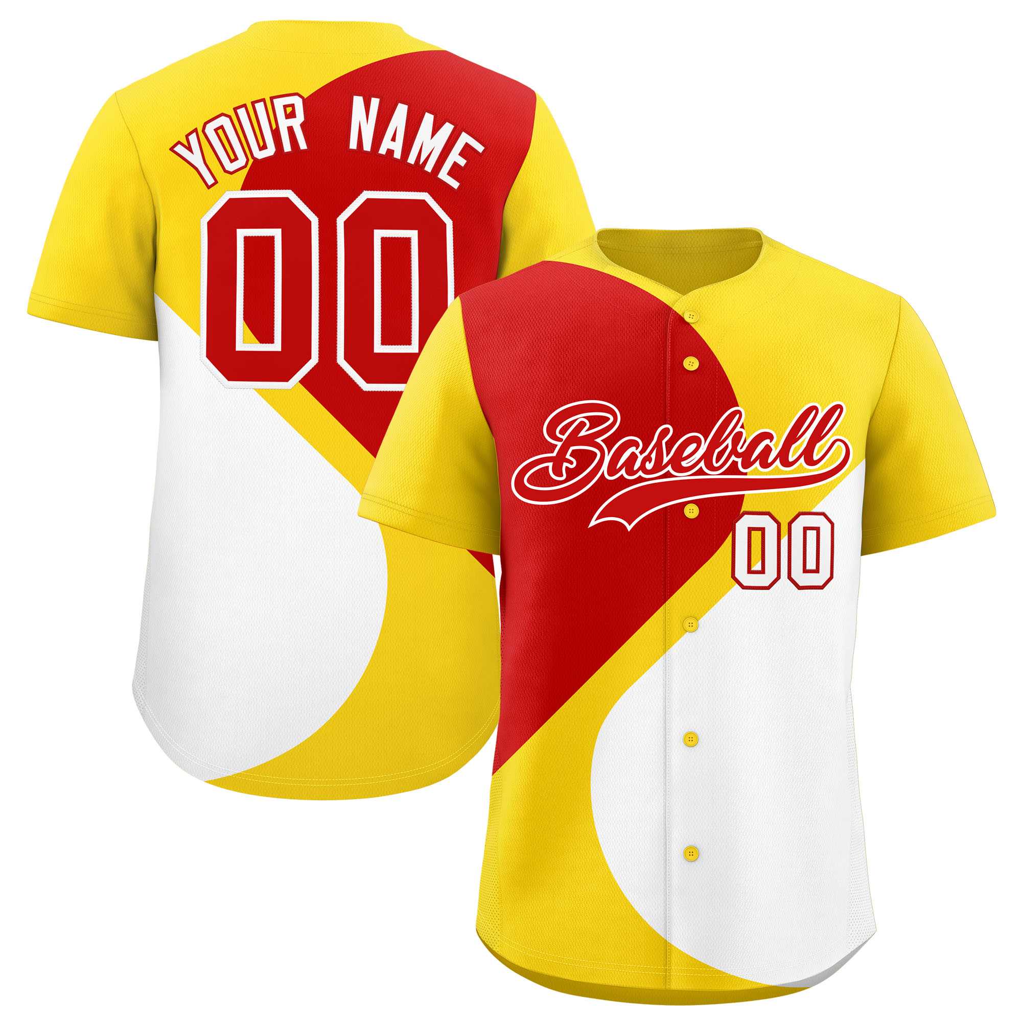 Custom Gold Red-White Color Block Personalized Half Heart Pattern Authentic Baseball Jersey