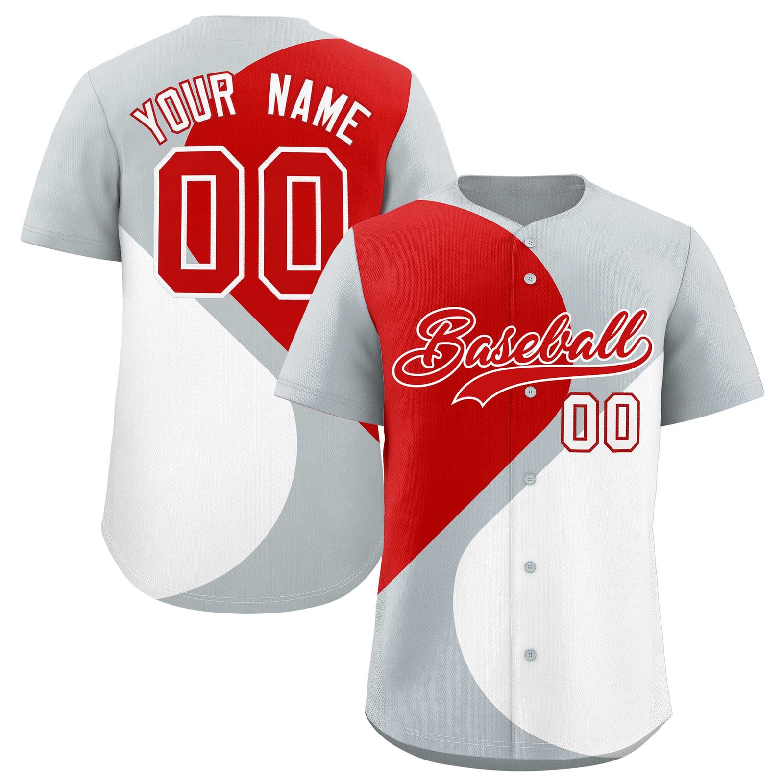 Custom Silver Red-White Color Block Personalized Half Heart Pattern Authentic Baseball Jersey