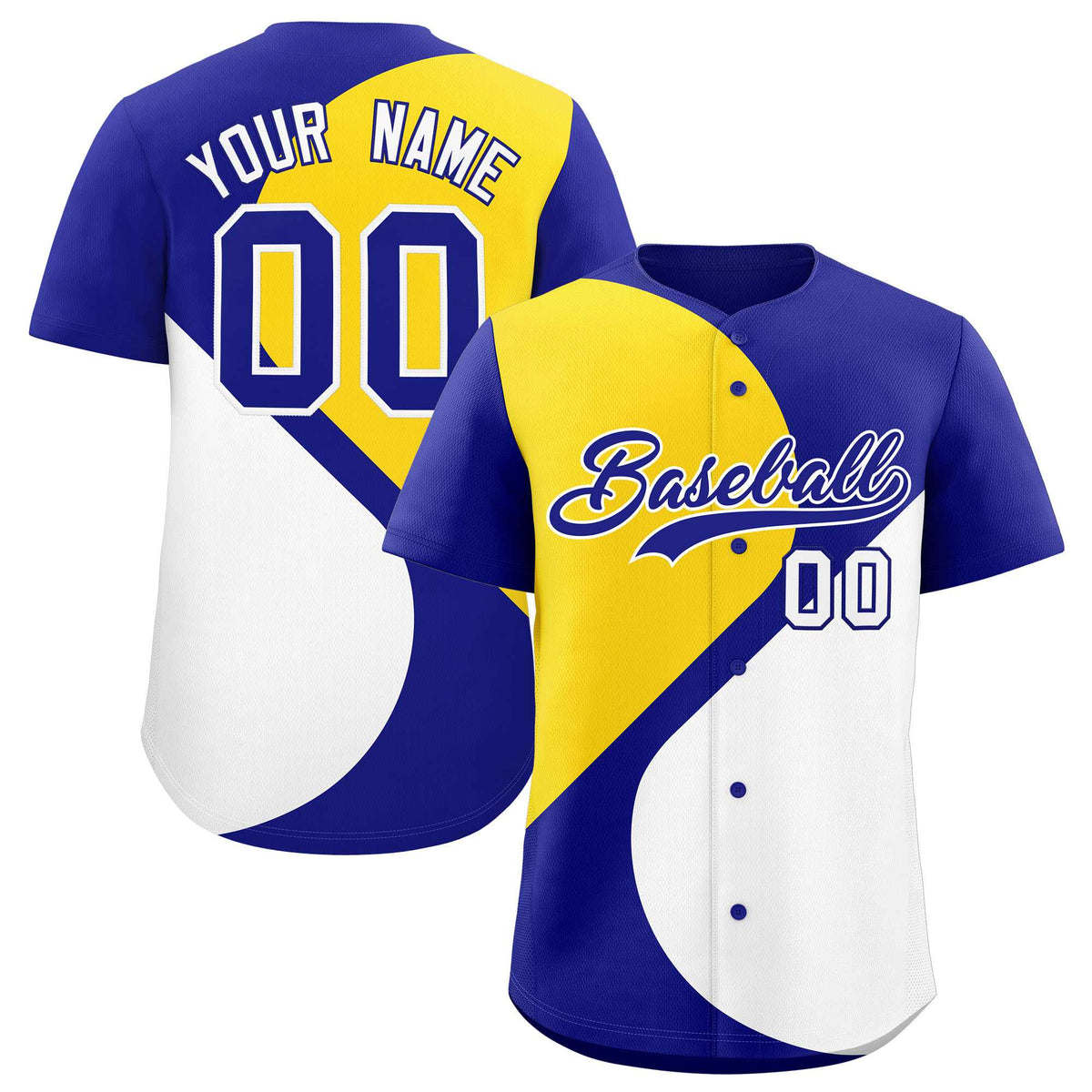 Custom Royal Gold-White Color Block Personalized Half Heart Pattern Authentic Baseball Jersey