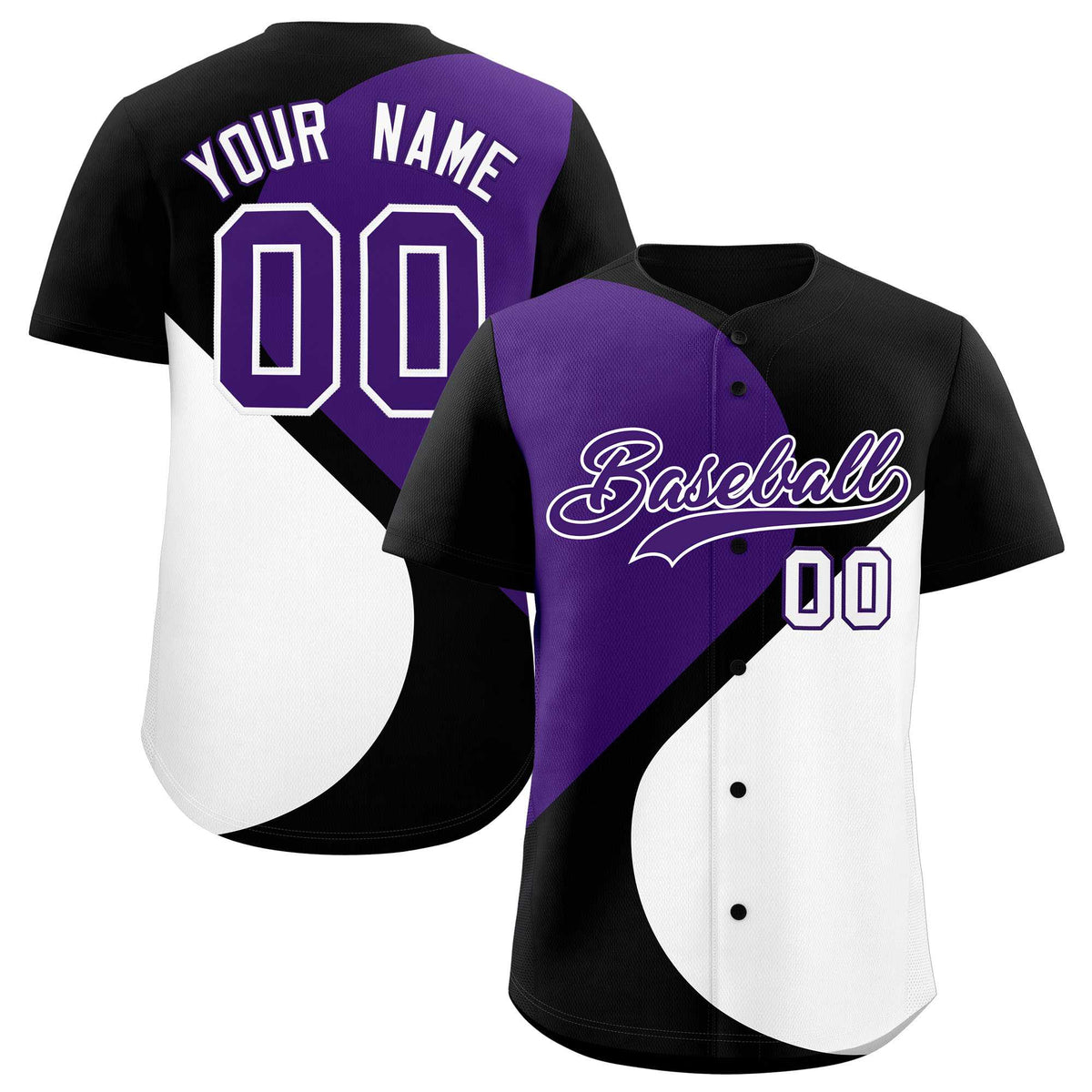 Custom Black Purple-White Color Block Personalized Half Heart Pattern Authentic Baseball Jersey
