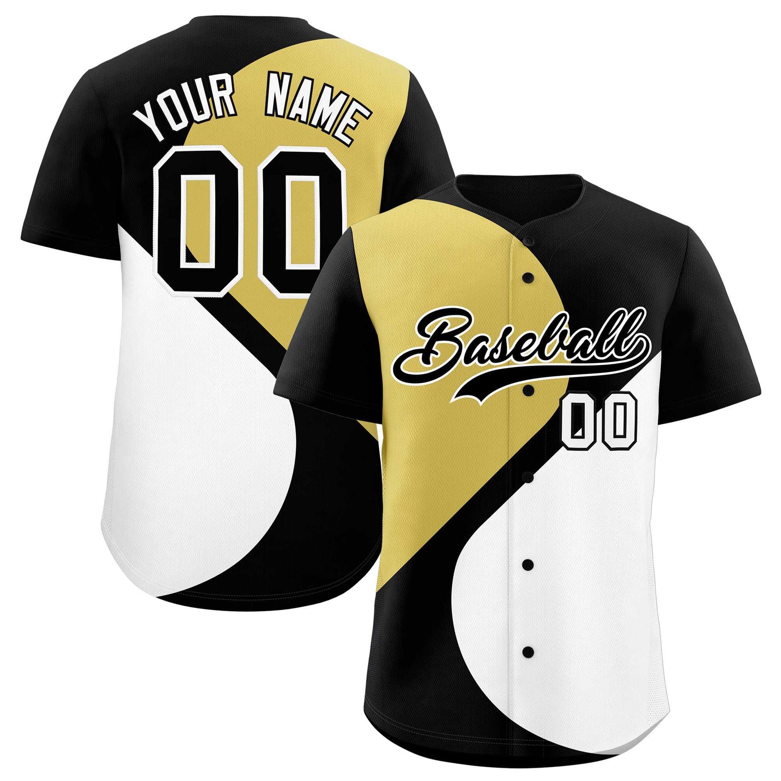 Custom Black Old Gold-White Color Block Personalized Half Heart Pattern Authentic Baseball Jersey