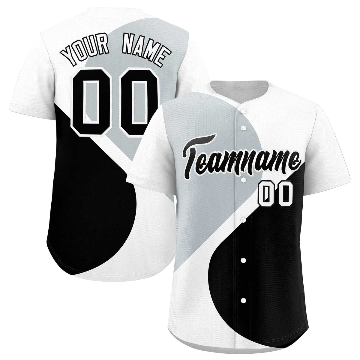 Custom White Silver-Black Color Block Personalized Half Heart Pattern Authentic Baseball Jersey