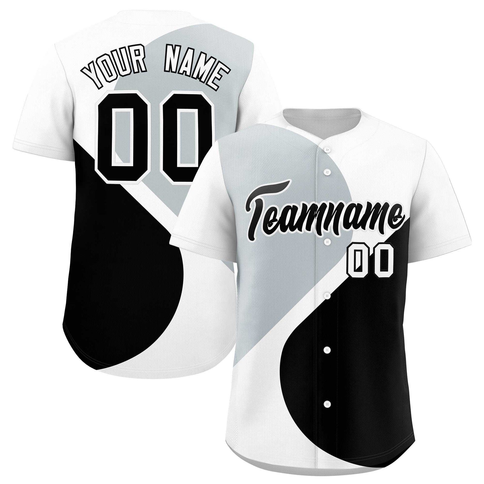 Custom White Silver-Black Color Block Personalized Half Heart Pattern Authentic Baseball Jersey