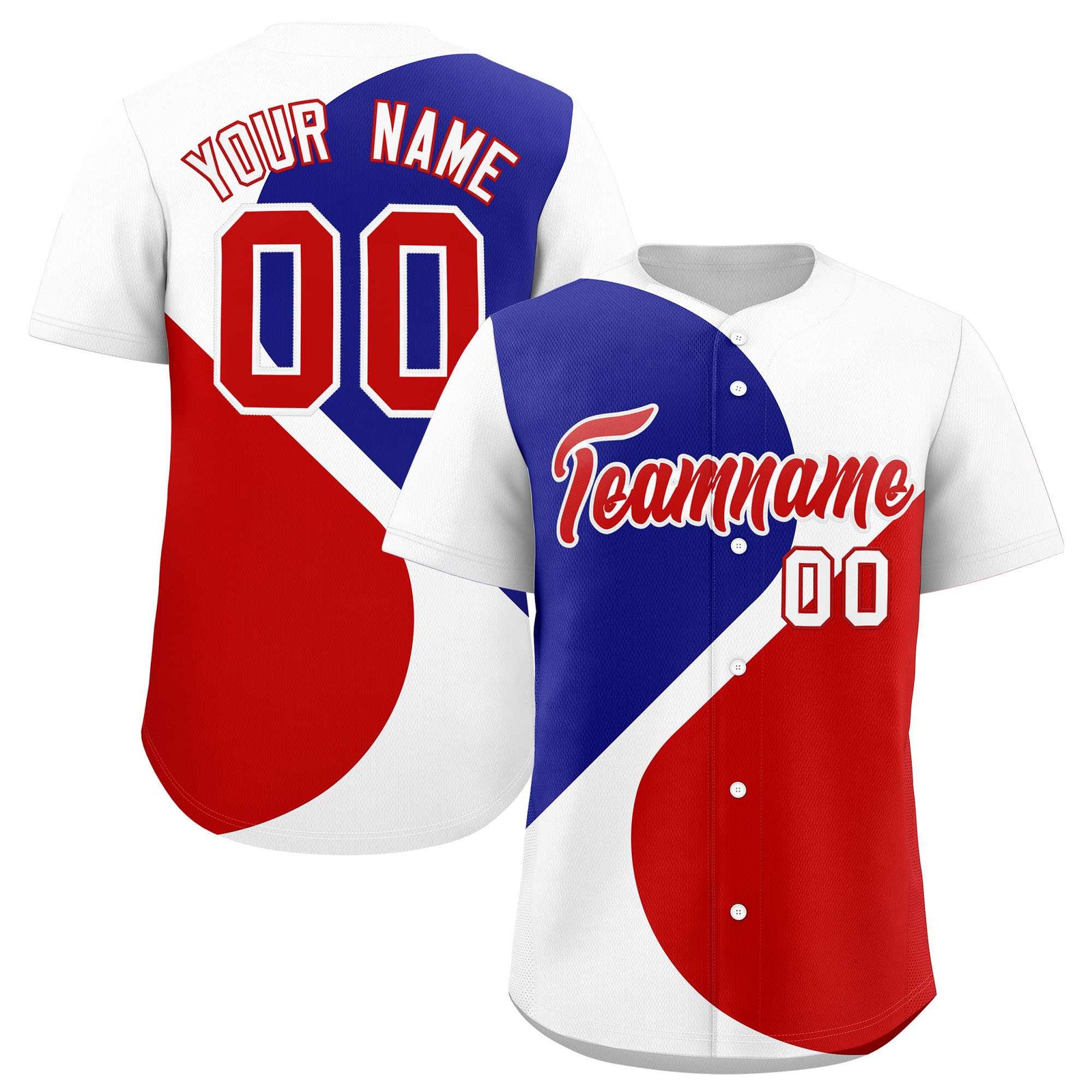 Custom White Royal-Red Color Block Personalized Half Heart Pattern Authentic Baseball Jersey