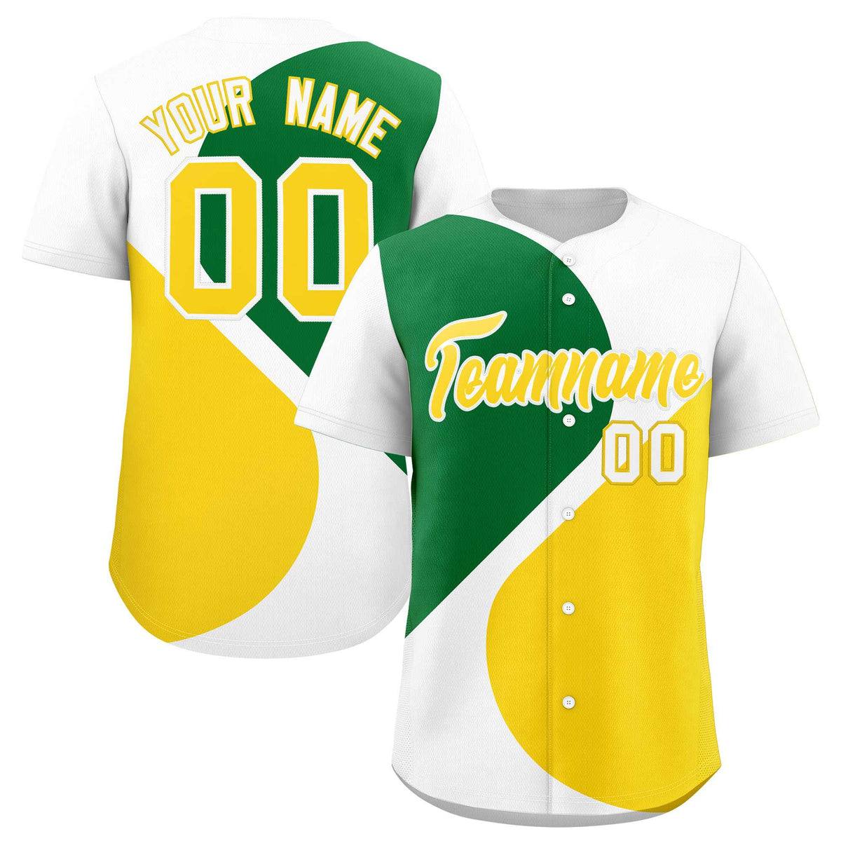 Custom White Kelly Green-Gold Color Block Personalized Half Heart Pattern Authentic Baseball Jersey