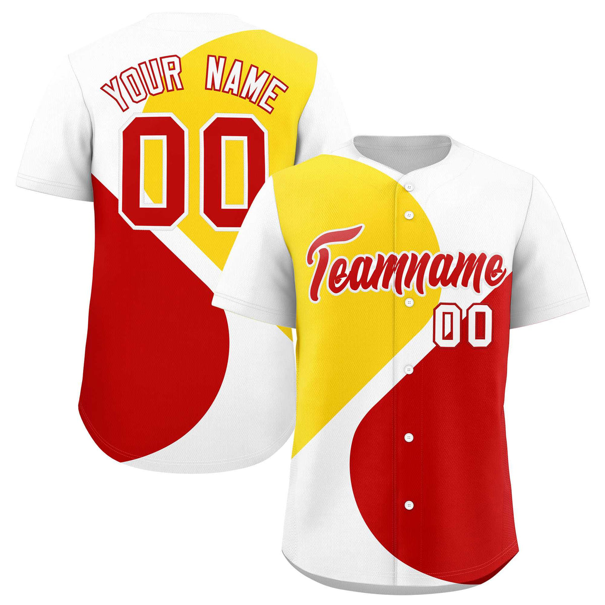 Custom White Gold-Red Color Block Personalized Half Heart Pattern Authentic Baseball Jersey