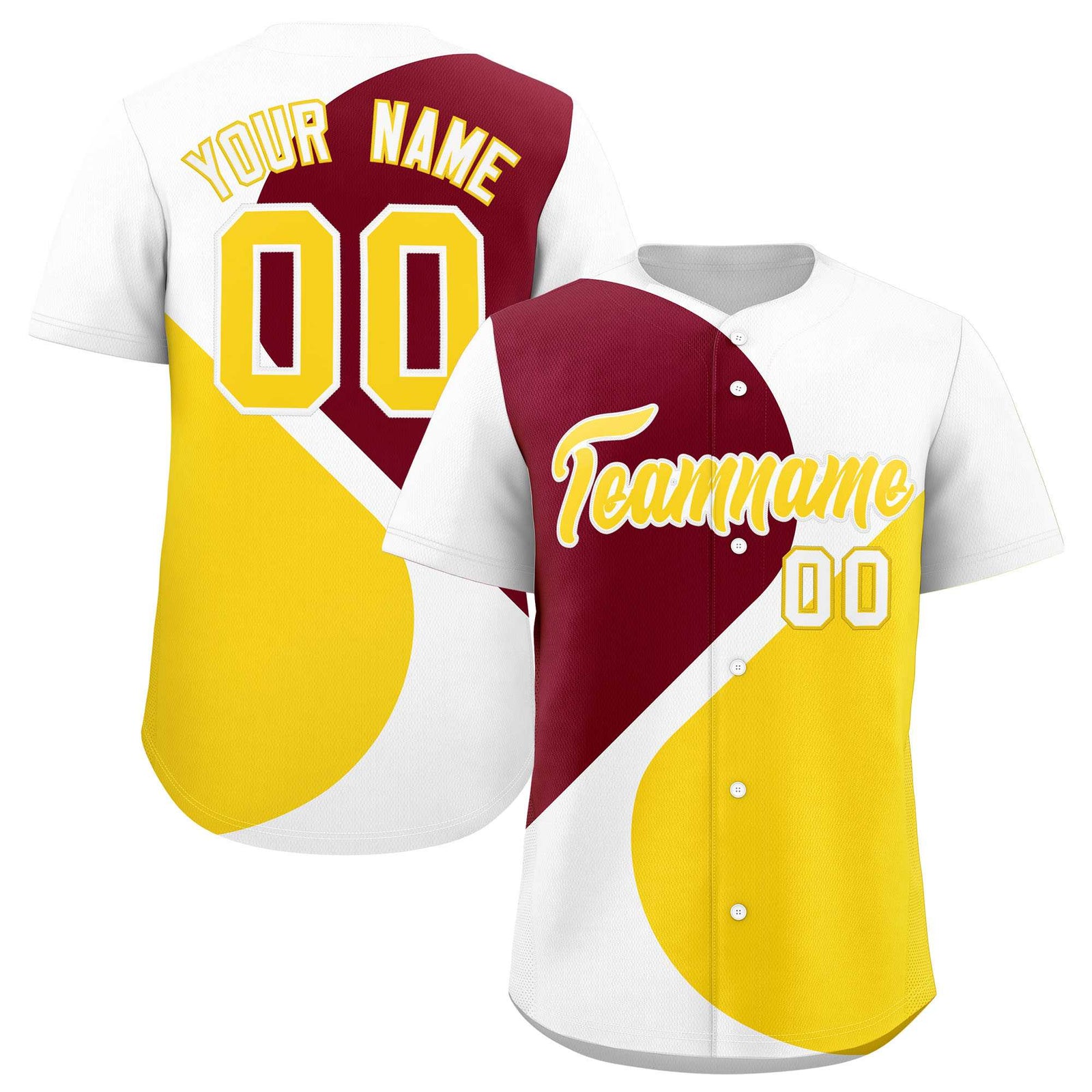 Custom White Crimson-Gold Color Block Personalized Half Heart Pattern Authentic Baseball Jersey