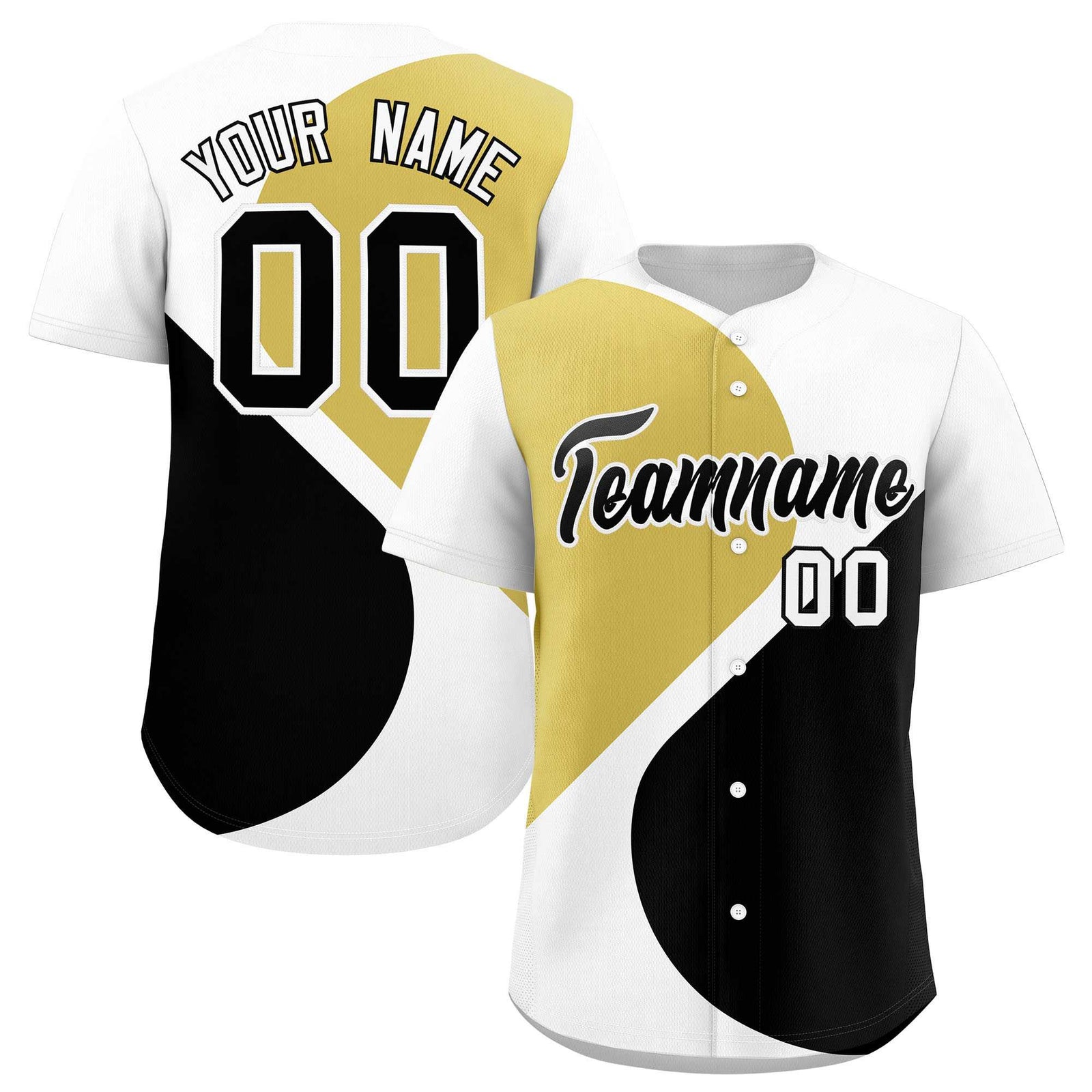 Custom White Old Gold-Black Color Block Personalized Half Heart Pattern Authentic Baseball Jersey