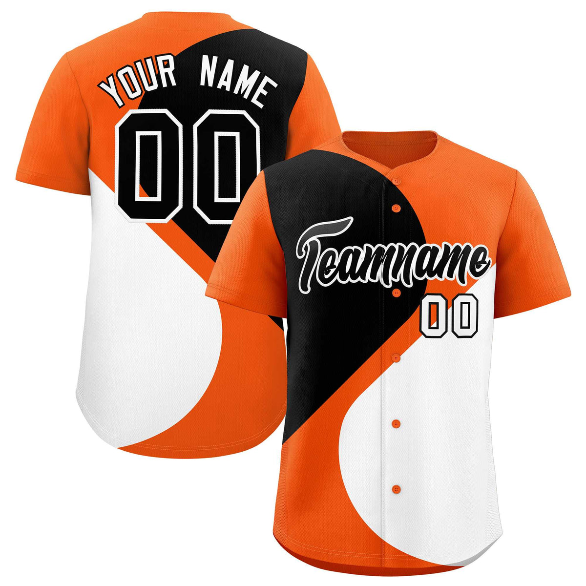 Custom Orange Black-White Color Block Personalized Half Heart Pattern Authentic Baseball Jersey