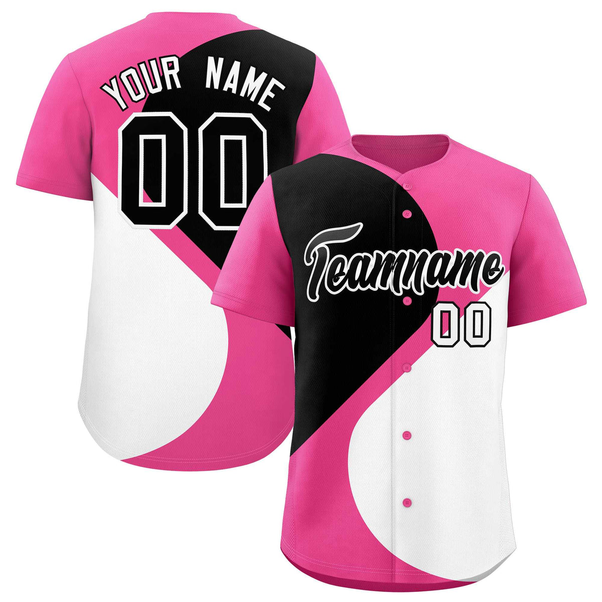 Custom Pink Black-White Color Block Personalized Half Heart Pattern Authentic Baseball Jersey