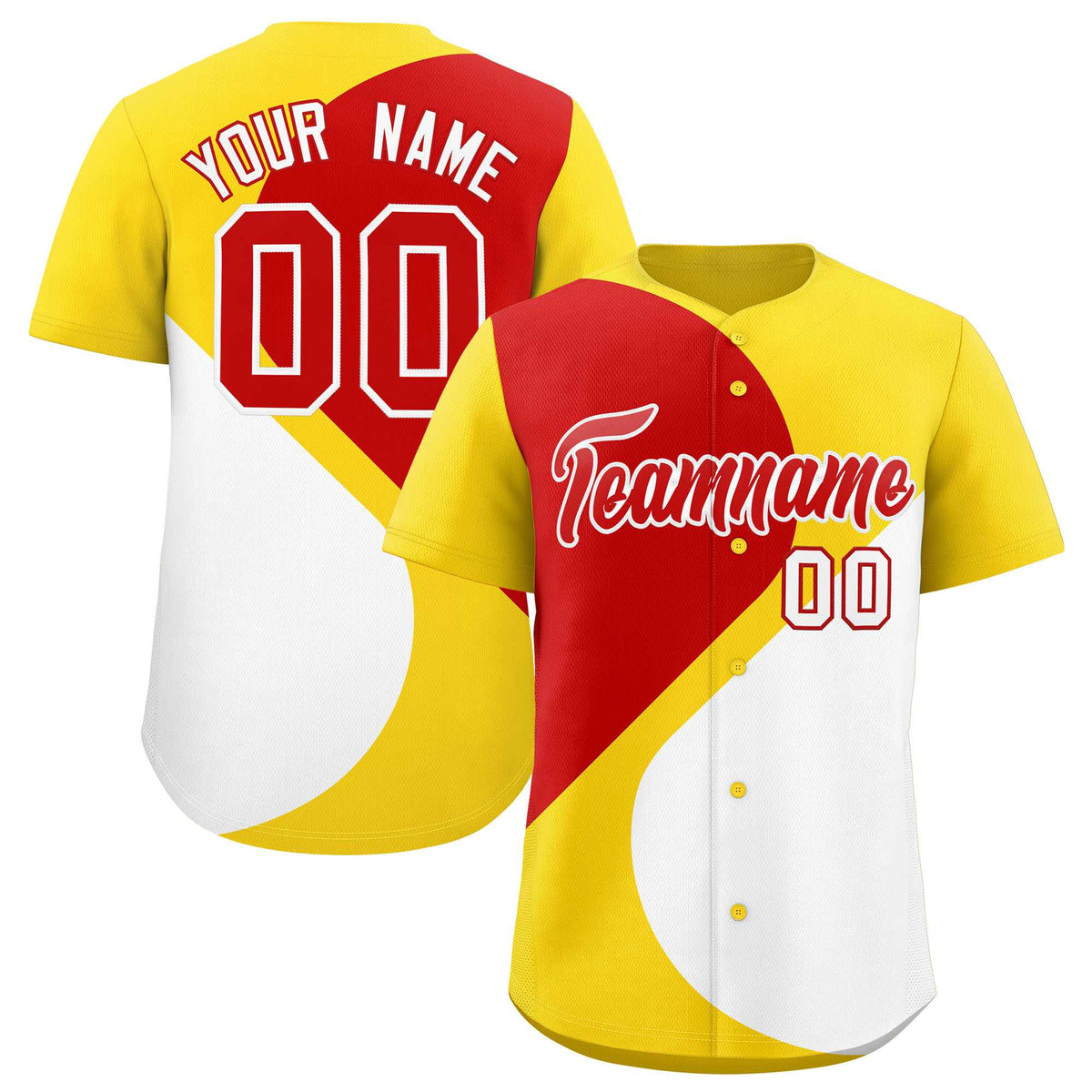 Custom Gold Red-White Color Block Personalized Half Heart Pattern Authentic Baseball Jersey