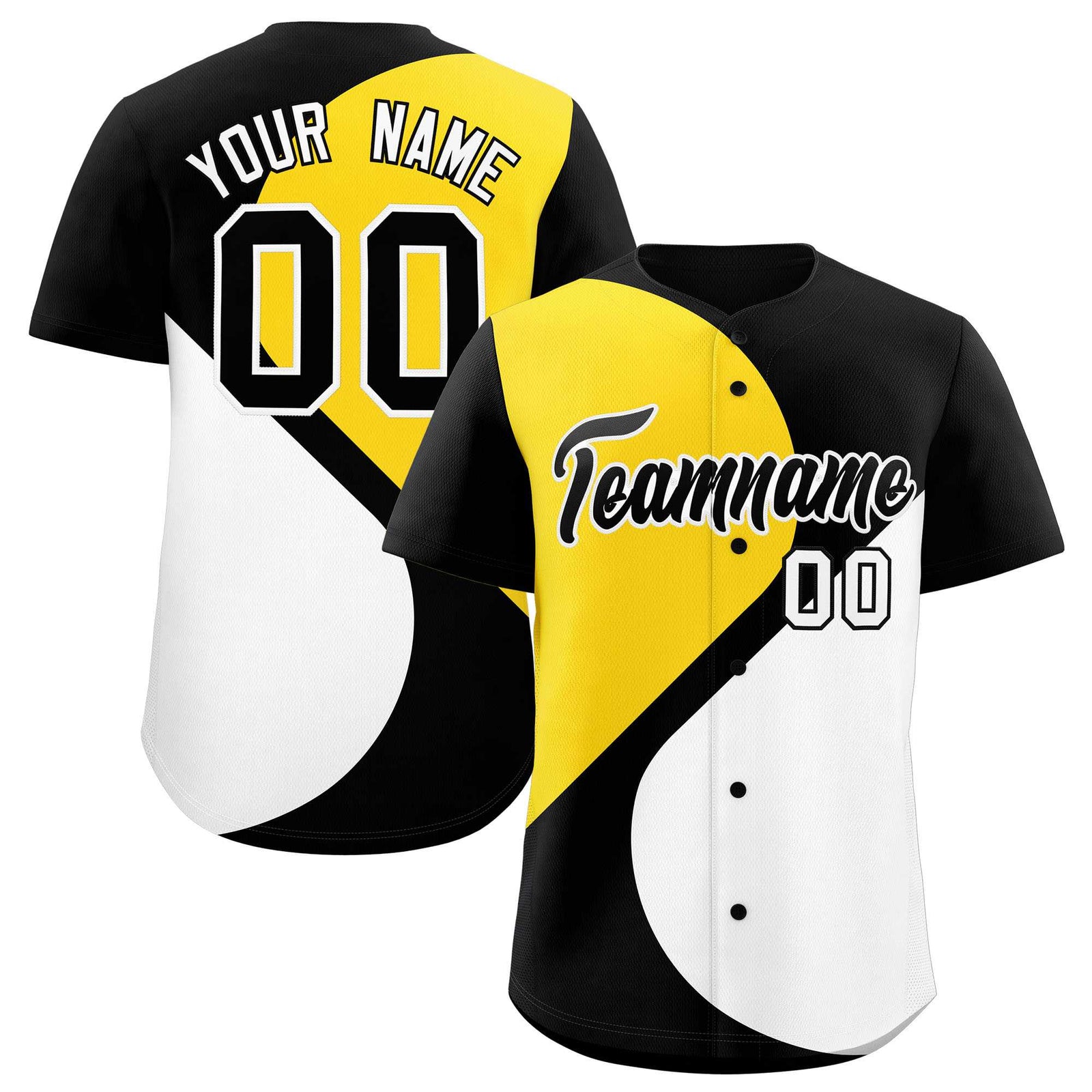 Custom Black Gold-White Color Block Personalized Half Heart Pattern Authentic Baseball Jersey