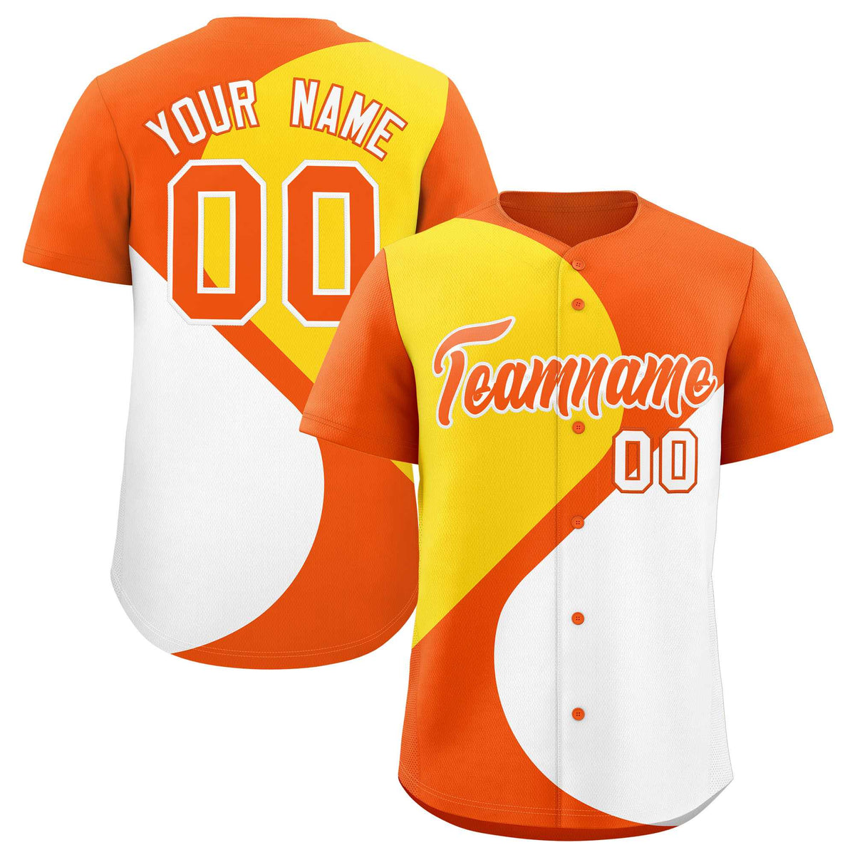 Custom Orange Gold-White Color Block Personalized Half Heart Pattern Authentic Baseball Jersey