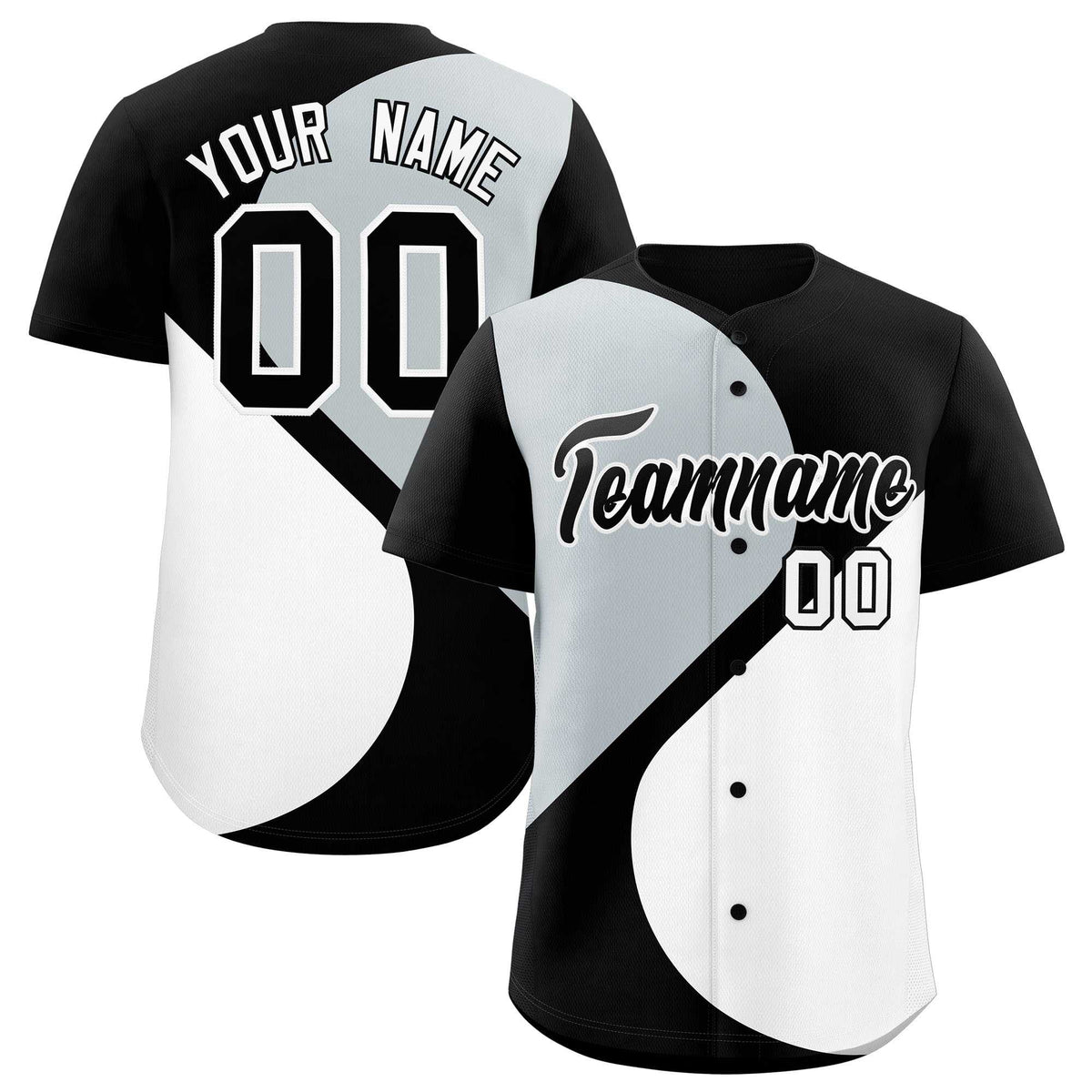Custom Black Silver-White Color Block Personalized Half Heart Pattern Authentic Baseball Jersey