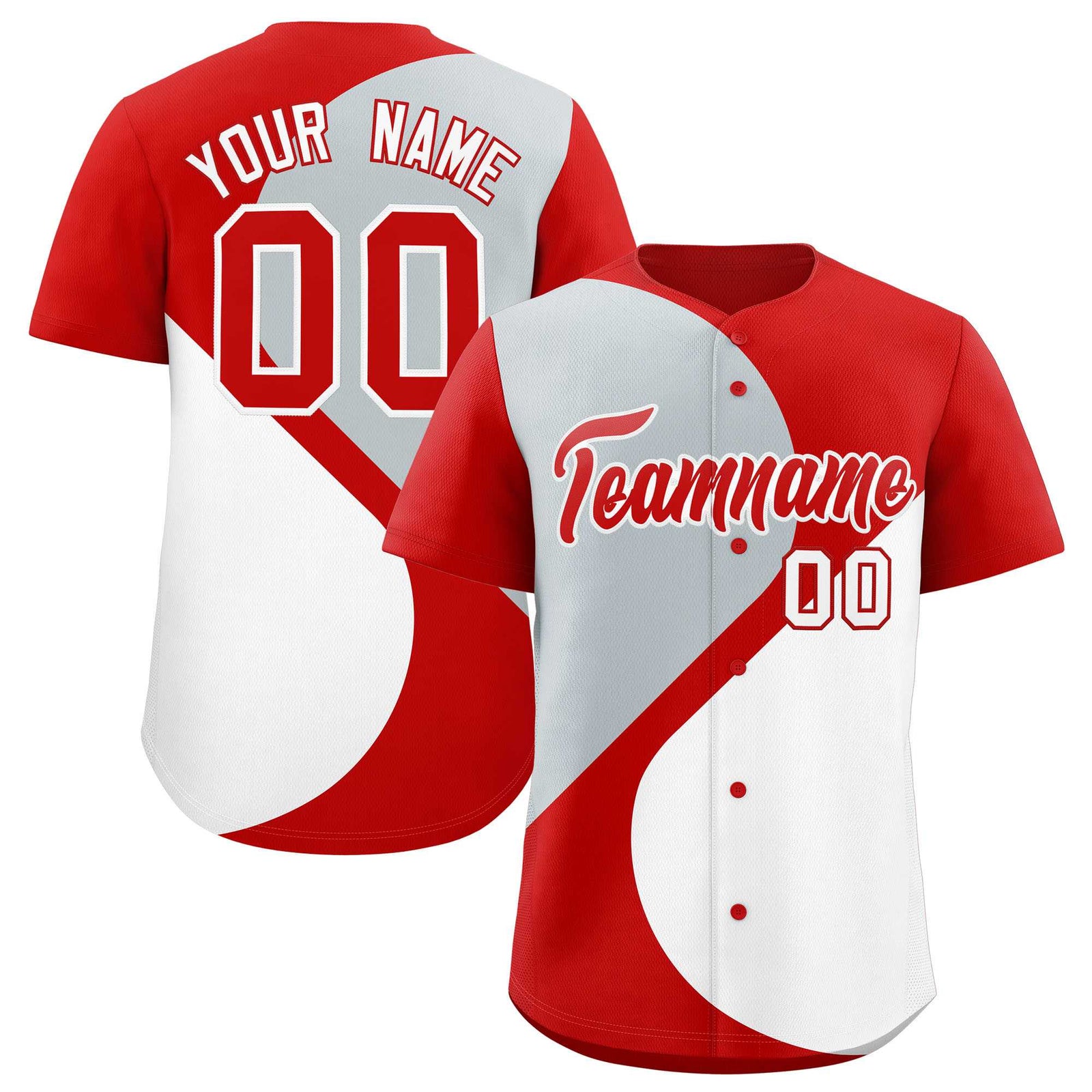 Custom Red Silver-White Color Block Personalized Half Heart Pattern Authentic Baseball Jersey