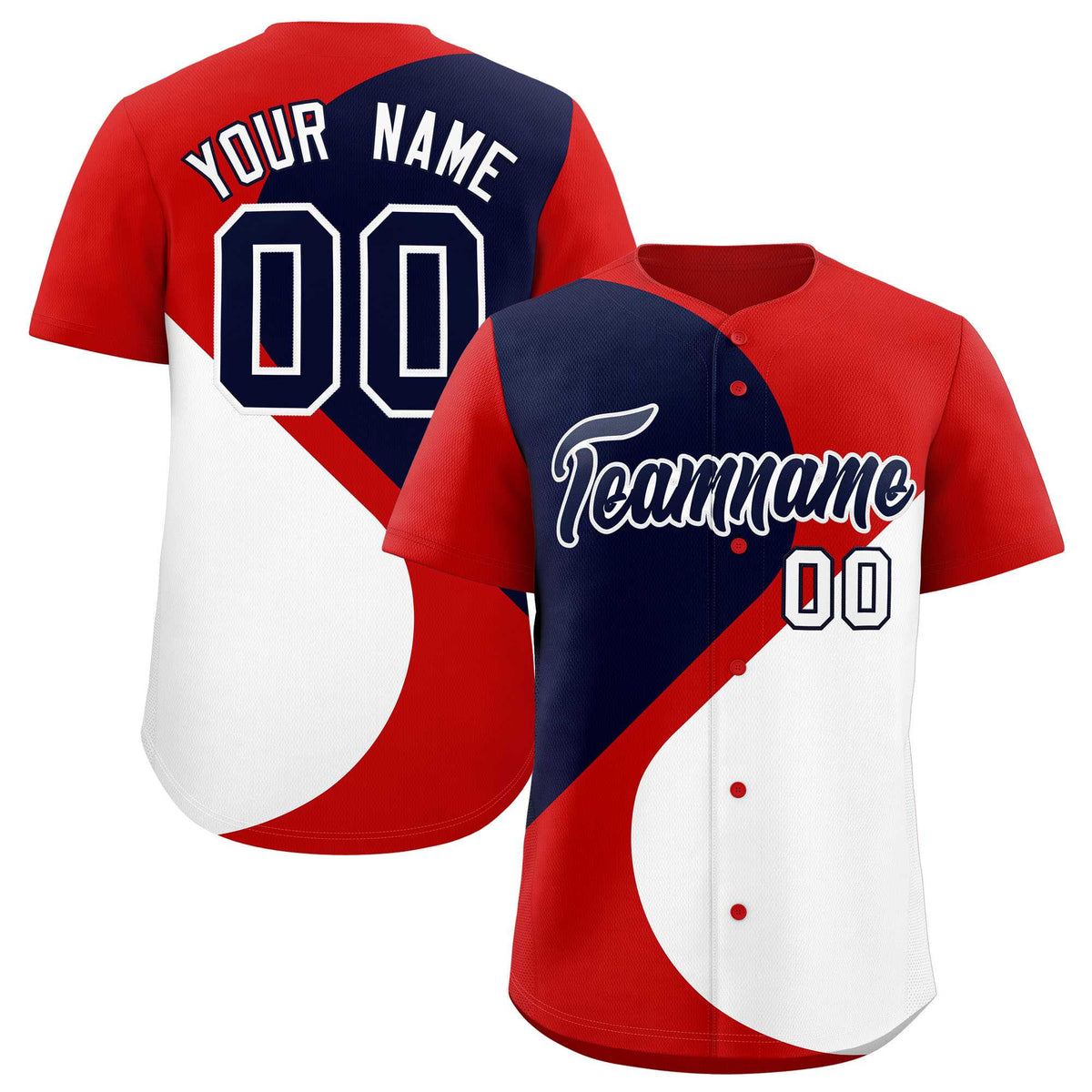 Custom Red Navy-White Color Block Personalized Half Heart Pattern Authentic Baseball Jersey