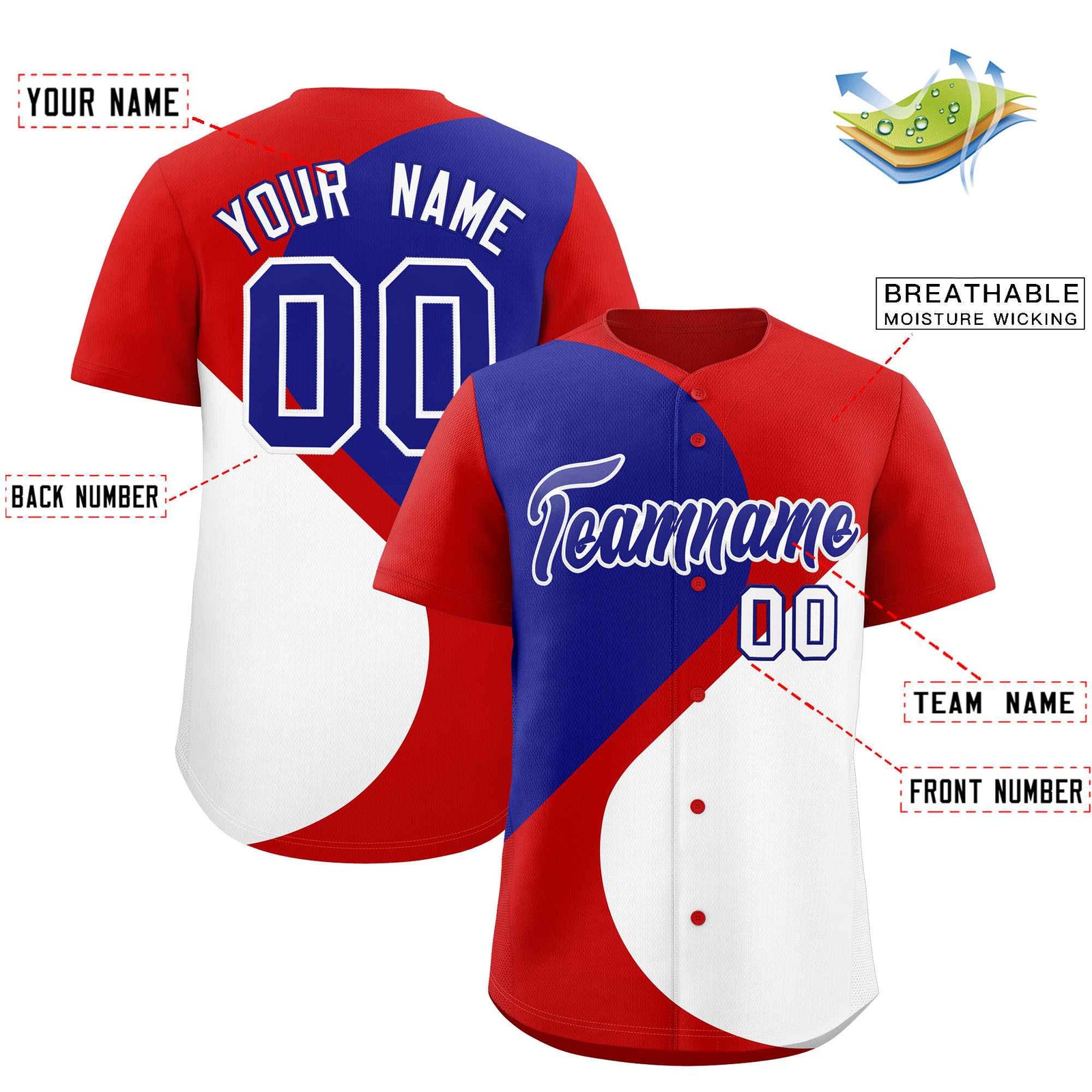 Custom Red Royal-White Color Block Personalized Half Heart Pattern Authentic Baseball Jersey