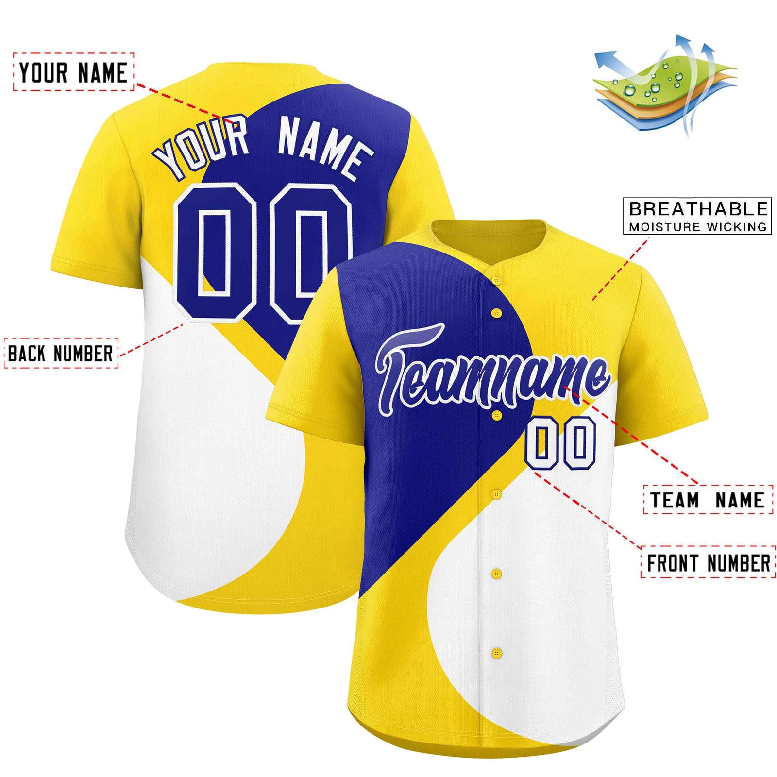 Custom Gold Royal-White Color Block Personalized Half Heart Pattern Authentic Baseball Jersey