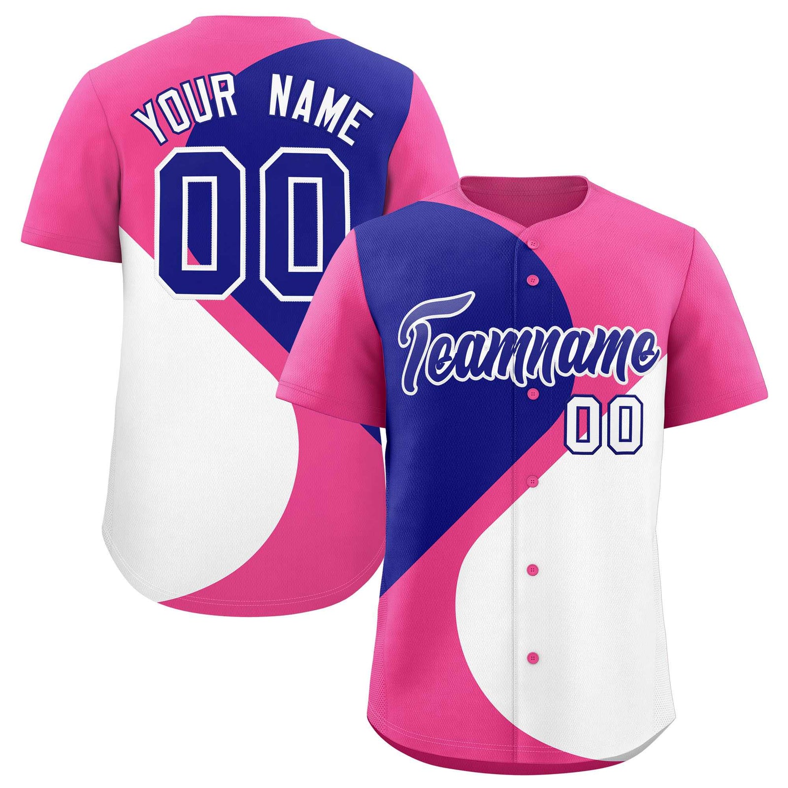 Custom Pink Royal-White Color Block Personalized Half Heart Pattern Authentic Baseball Jersey