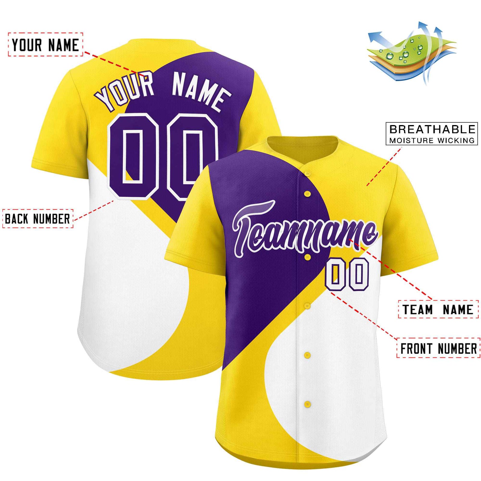 Custom Gold Purple-White Color Block Personalized Half Heart Pattern Authentic Baseball Jersey