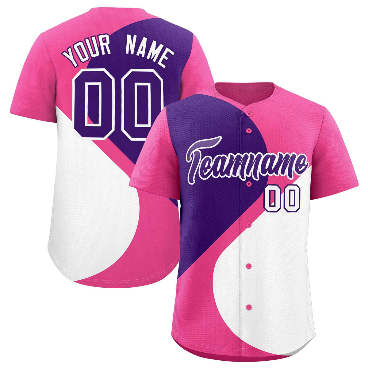 Custom Pink Purple-White Color Block Personalized Half Heart Pattern Authentic Baseball Jersey
