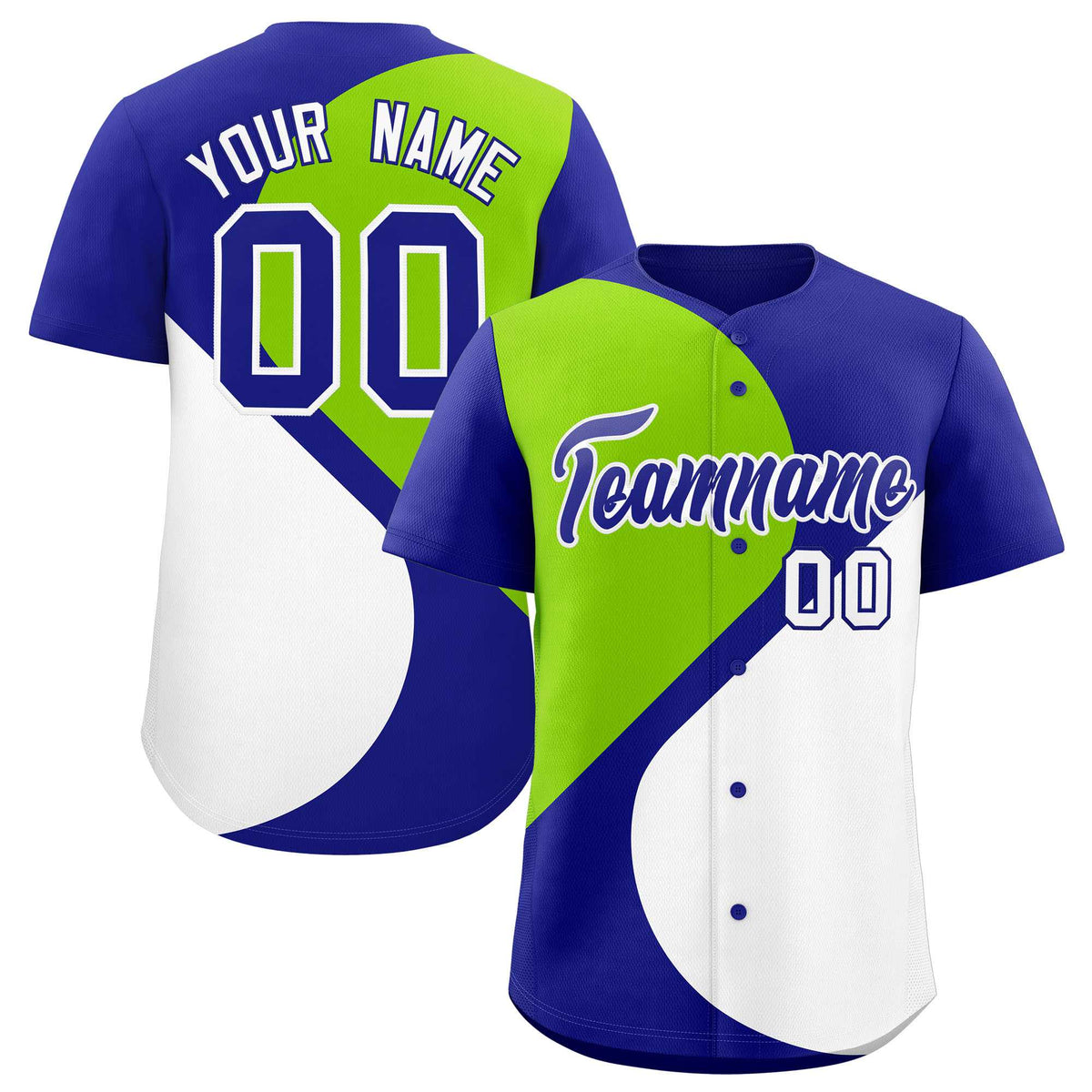 Custom Royal Neon Green-White Color Block Personalized Half Heart Pattern Authentic Baseball Jersey