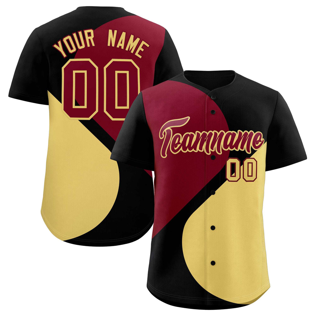 Custom Black Crimson-Khaki Color Block Personalized Half Heart Pattern Authentic Baseball Jersey