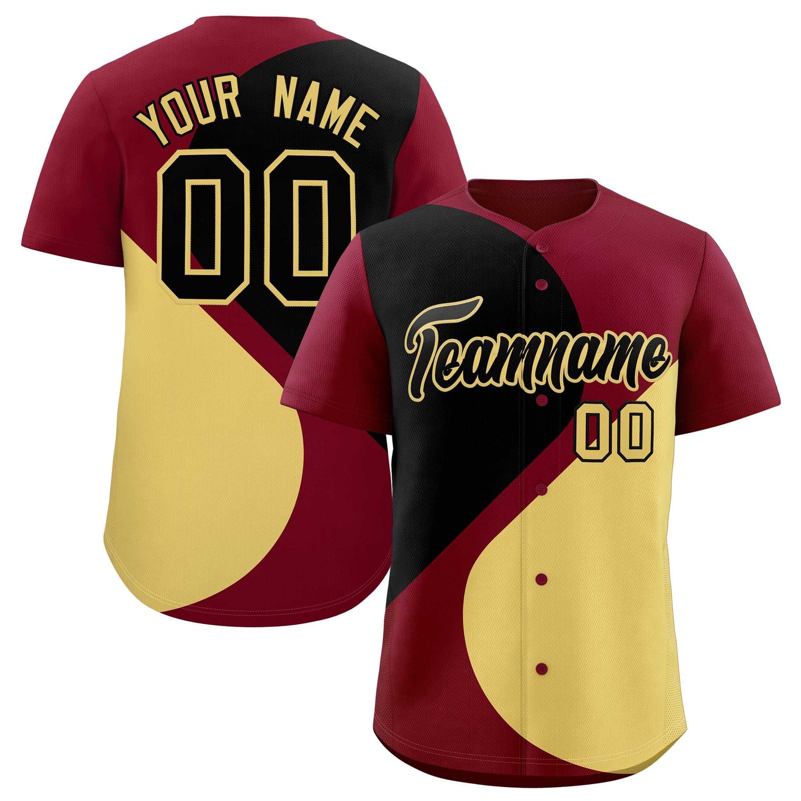 Custom Crimson Black-Khaki Color Block Personalized Half Heart Pattern Authentic Baseball Jersey