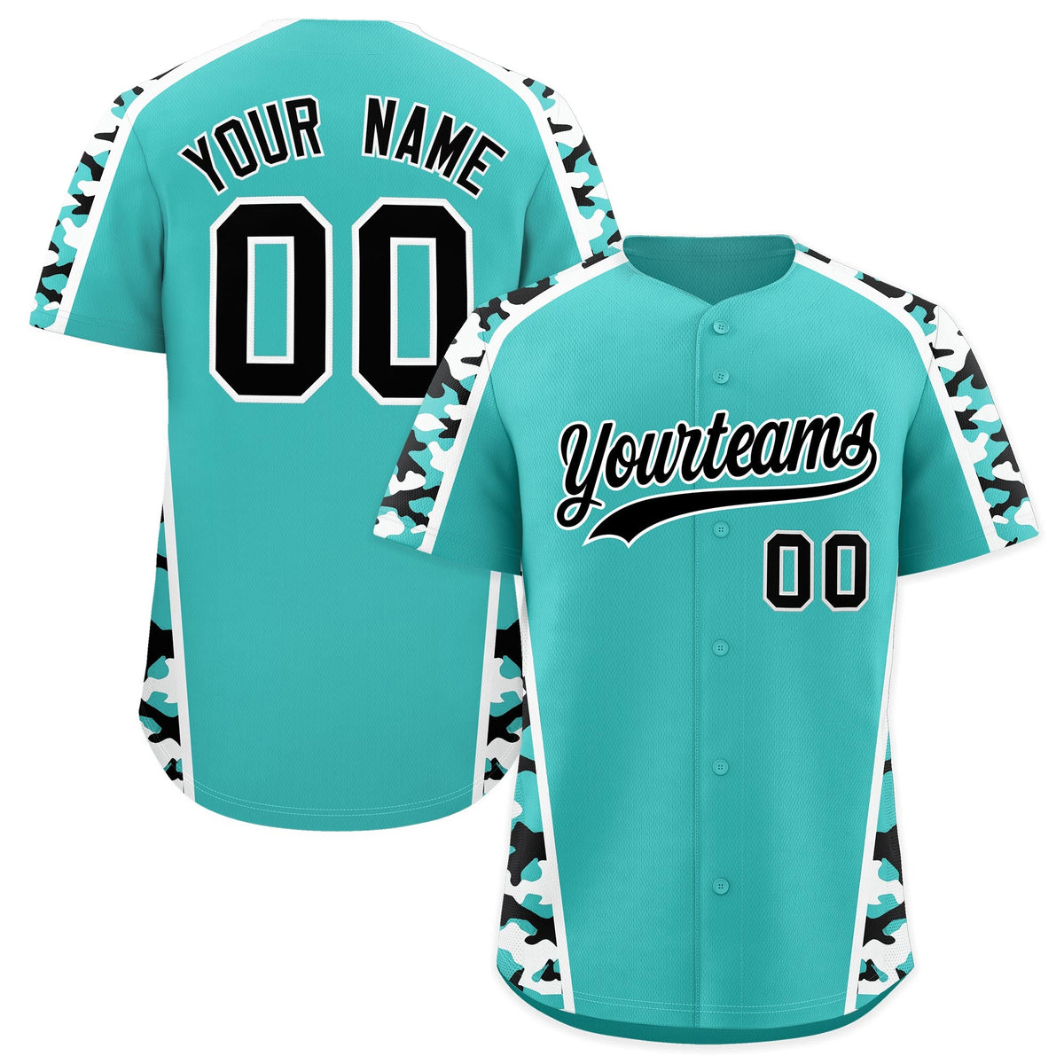 Custom Teal Black Side Camo Style Personalization Baseball Jersey| KXKSHOP