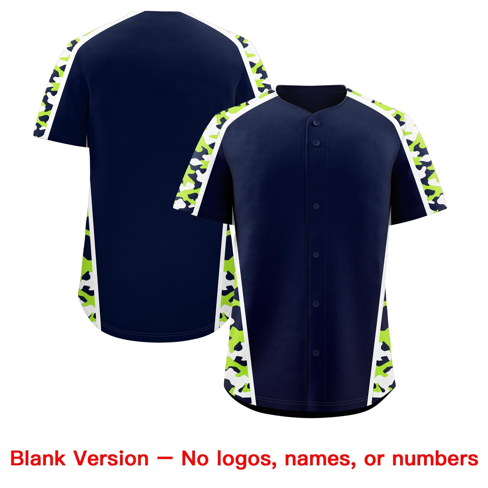 Custom Navy Neon Green Side Camo Style Personalization Baseball Jersey| KXKSHOP