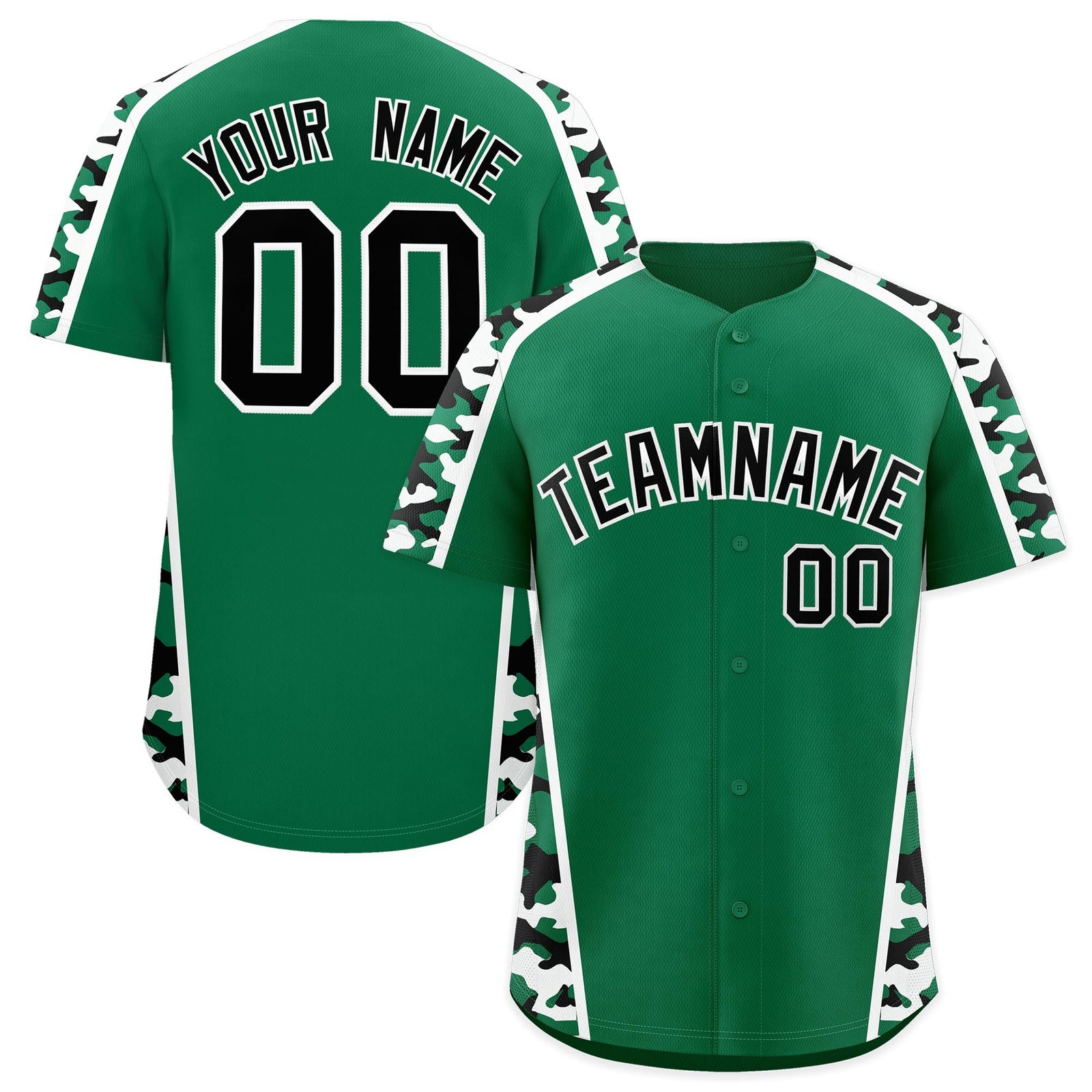 Custom Kelly Green Black Side Camo Style Personalization Baseball Jersey| KXKSHOP