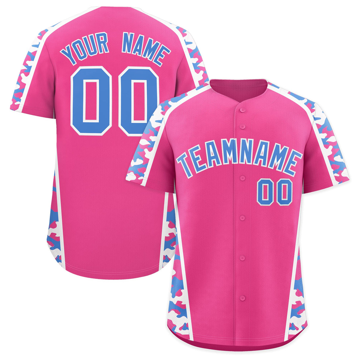 Custom Pink Powder Blue Side Camo Style Personalization Baseball Jersey| KXKSHOP