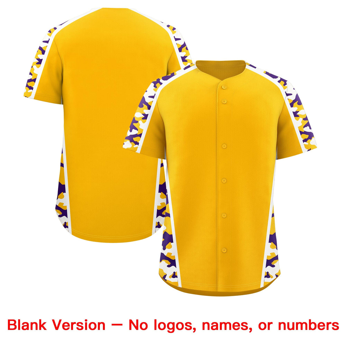 Custom Yellow Purple Side Camo Style Personalization Baseball Jersey| KXKSHOP