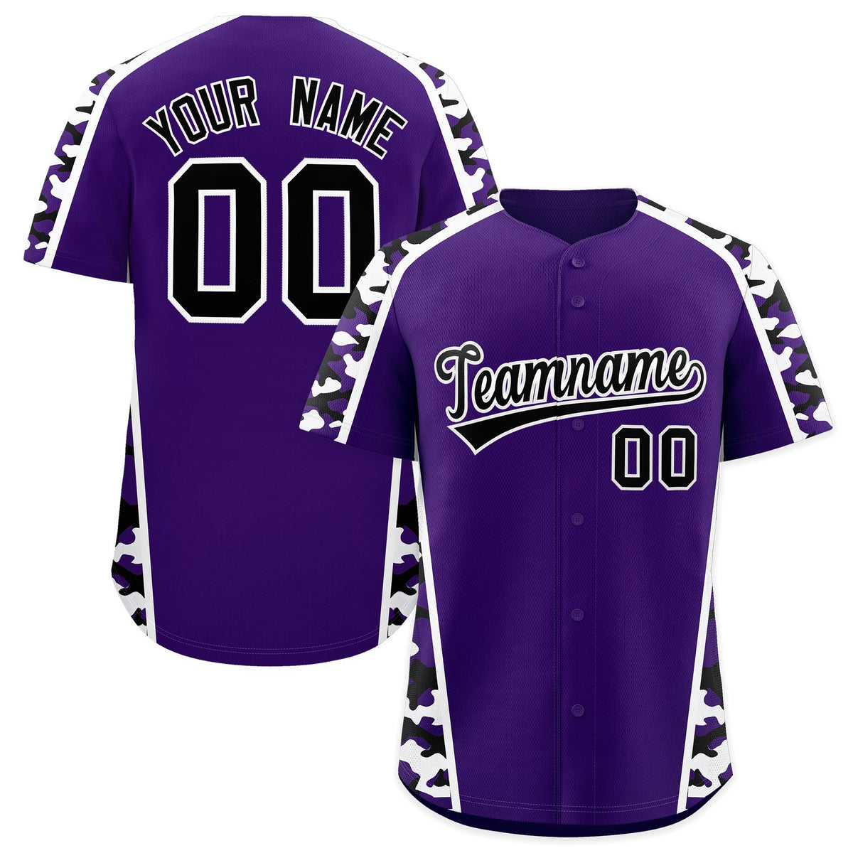 Custom Purple Black Side Camo Style Personalization Baseball Jersey| KXKSHOP