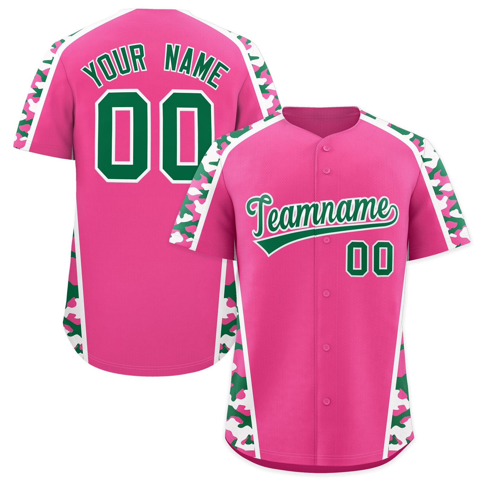 Custom Pink Kelly Green Side Camo Style Personalization Baseball Jersey| KXKSHOP