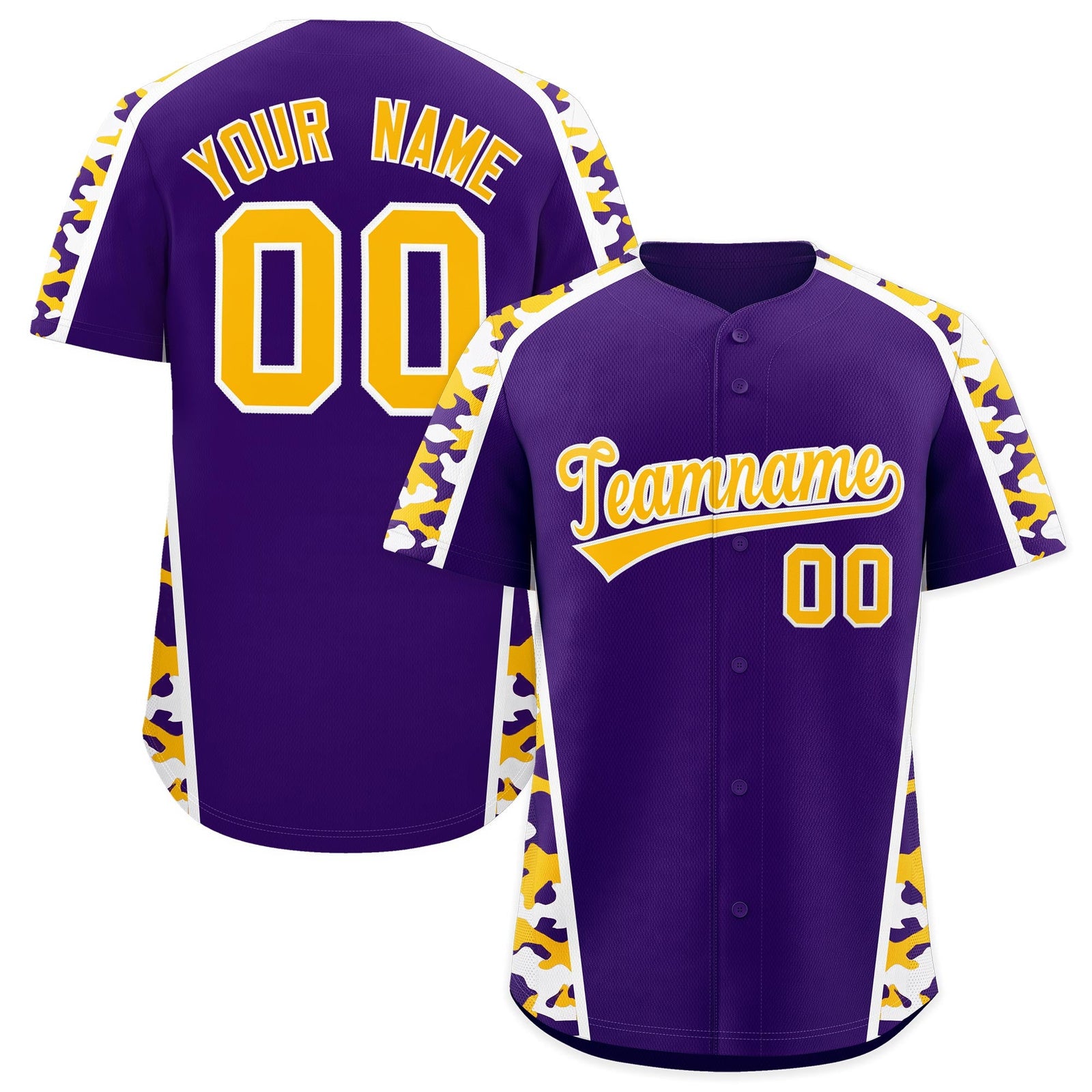 Custom Pink Yellow Side Camo Style Personalization Baseball Jersey| KXKSHOP