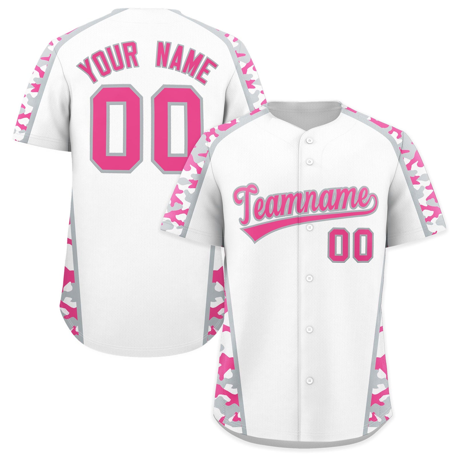 Custom White Pink Side Camo Style Personalization Baseball Jersey| KXKSHOP