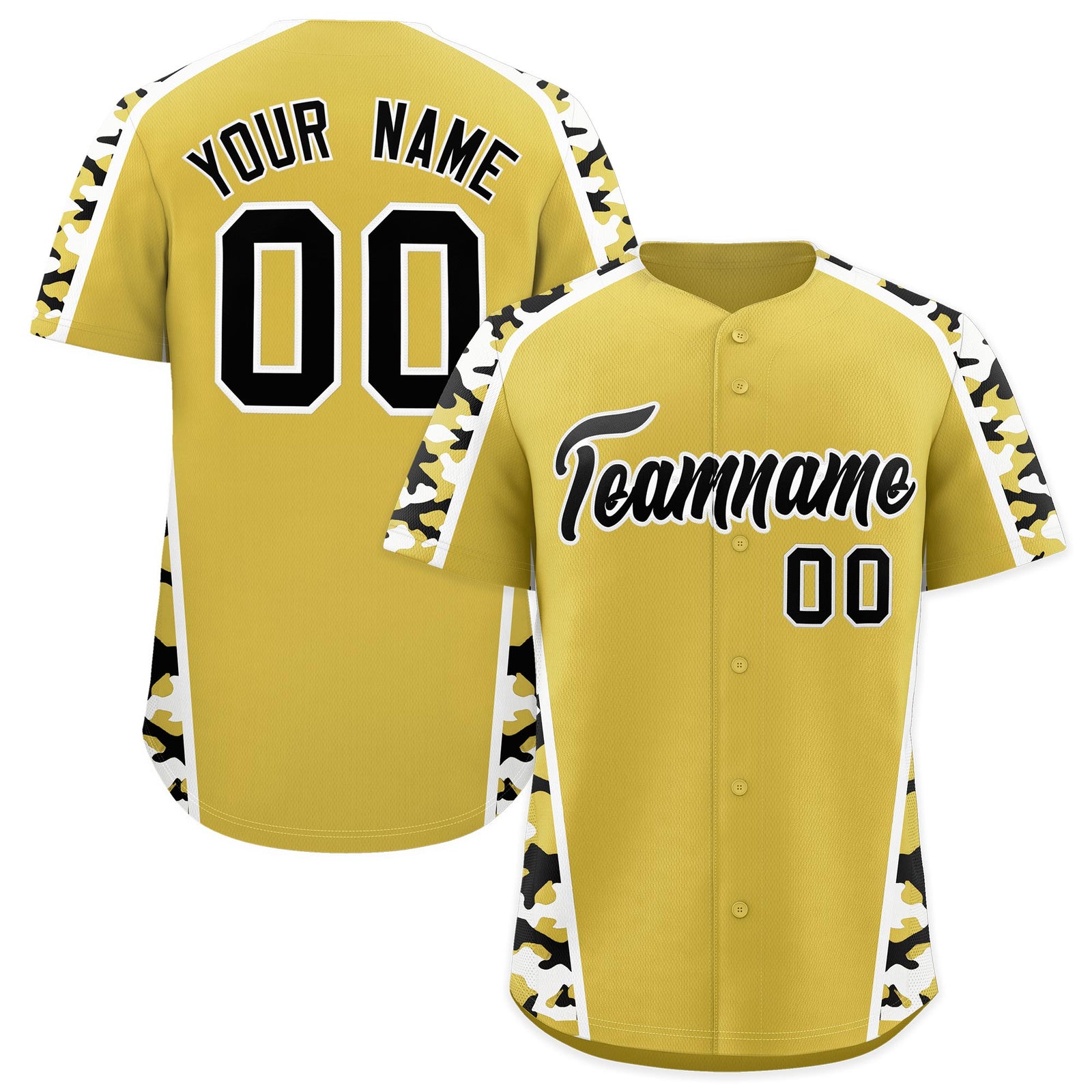 Custom Old Gold Black Side Camo Style Personalization Baseball Jersey| KXKSHOP
