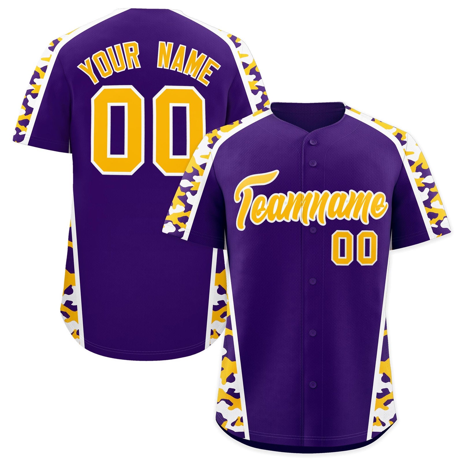Custom Pink Yellow Side Camo Style Personalization Baseball Jersey| KXKSHOP