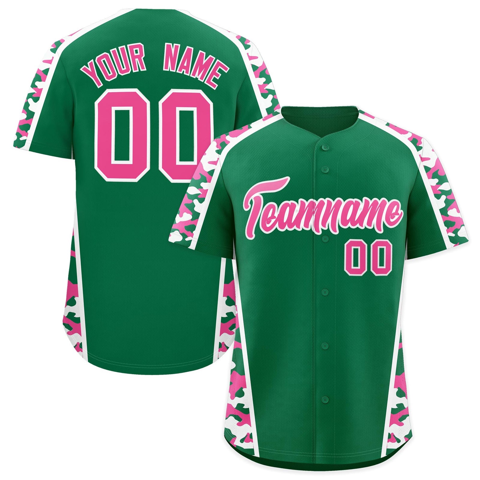 Custom Kelly Green Pink Side Camo Style Personalization Baseball Jersey| KXKSHOP