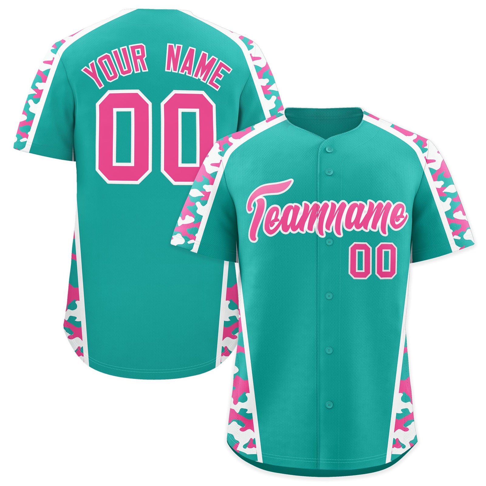 Custom Aqua Pink Side Camo Style Personalization Baseball Jersey| KXKSHOP