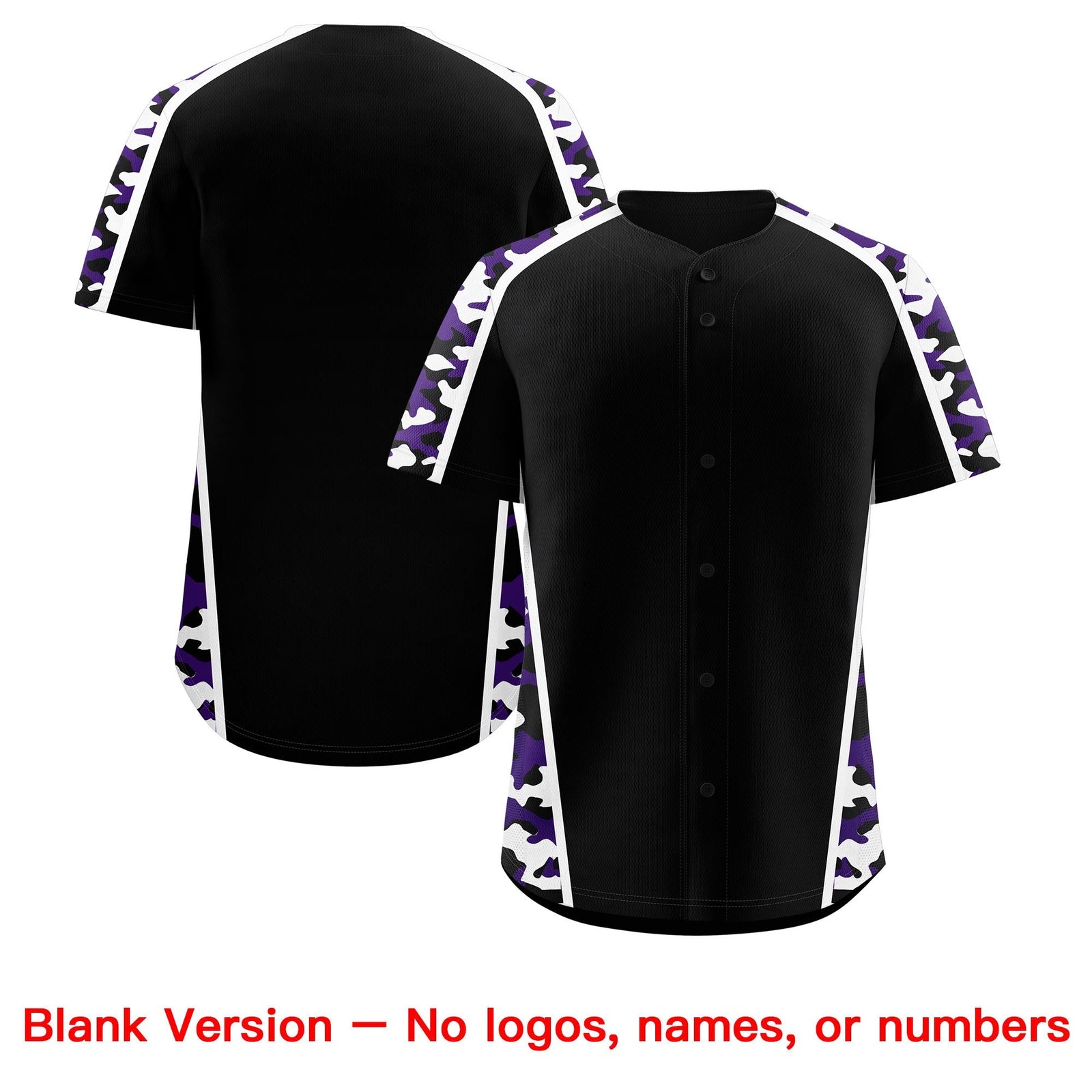 Custom Black Purple Side Camo Style Personalization Baseball Jersey| KXKSHOP