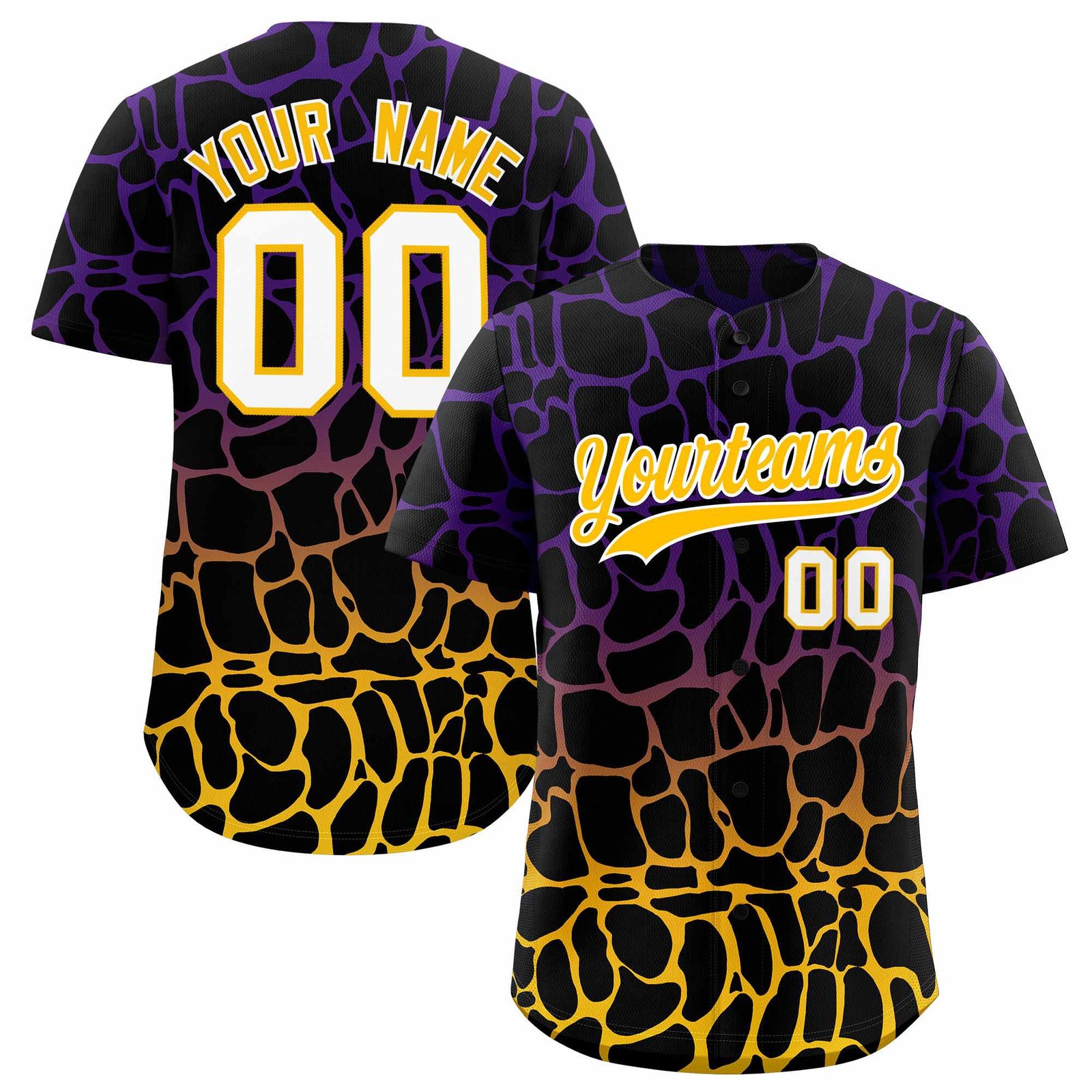 Custom Purple Gold Giraffe Graffiti Pattern Authentic Baseball Jersey