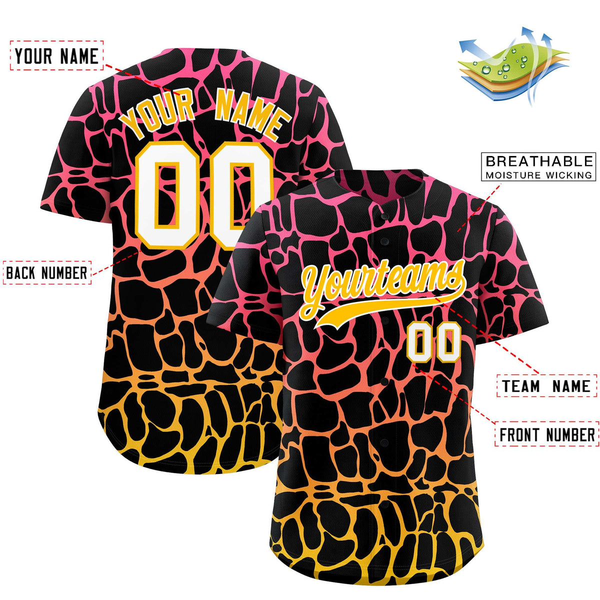 Custom Pink Gold Giraffe Graffiti Pattern Authentic Baseball Jersey