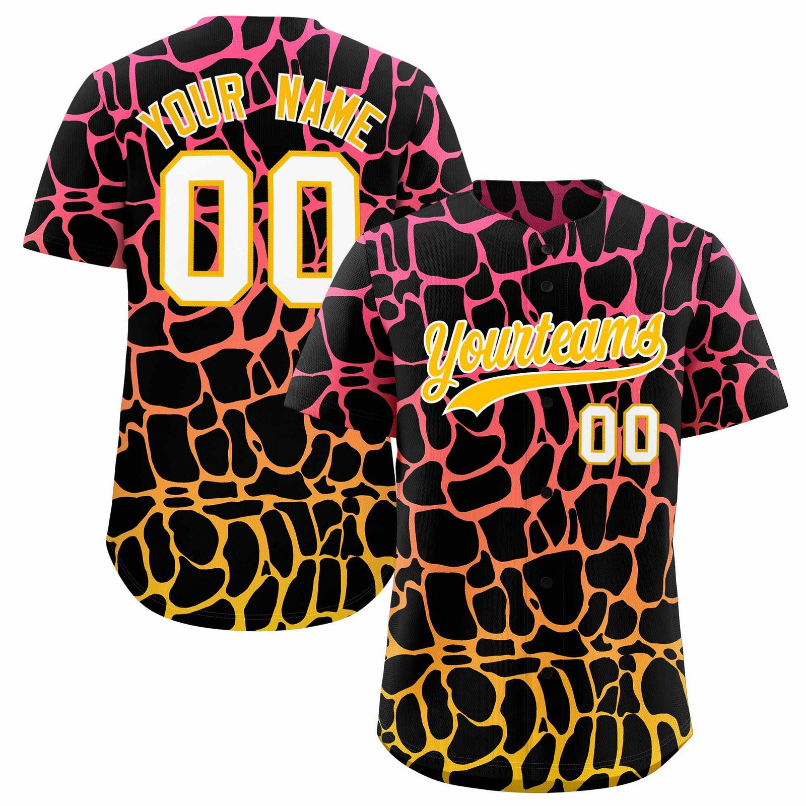 Custom Pink Gold Giraffe Graffiti Pattern Authentic Baseball Jersey