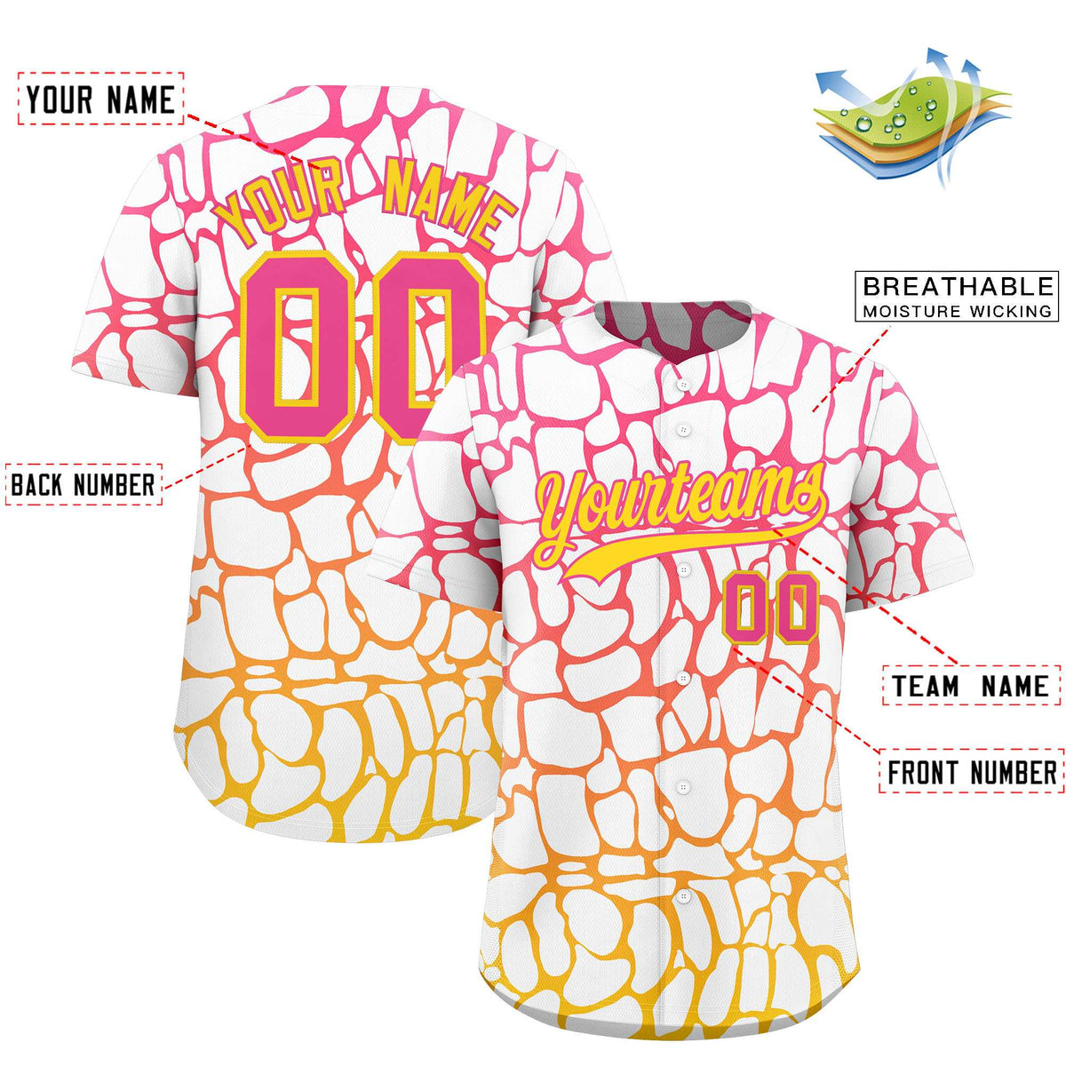 Custom Pink Gold Giraffe Graffiti Pattern Authentic Baseball Jersey