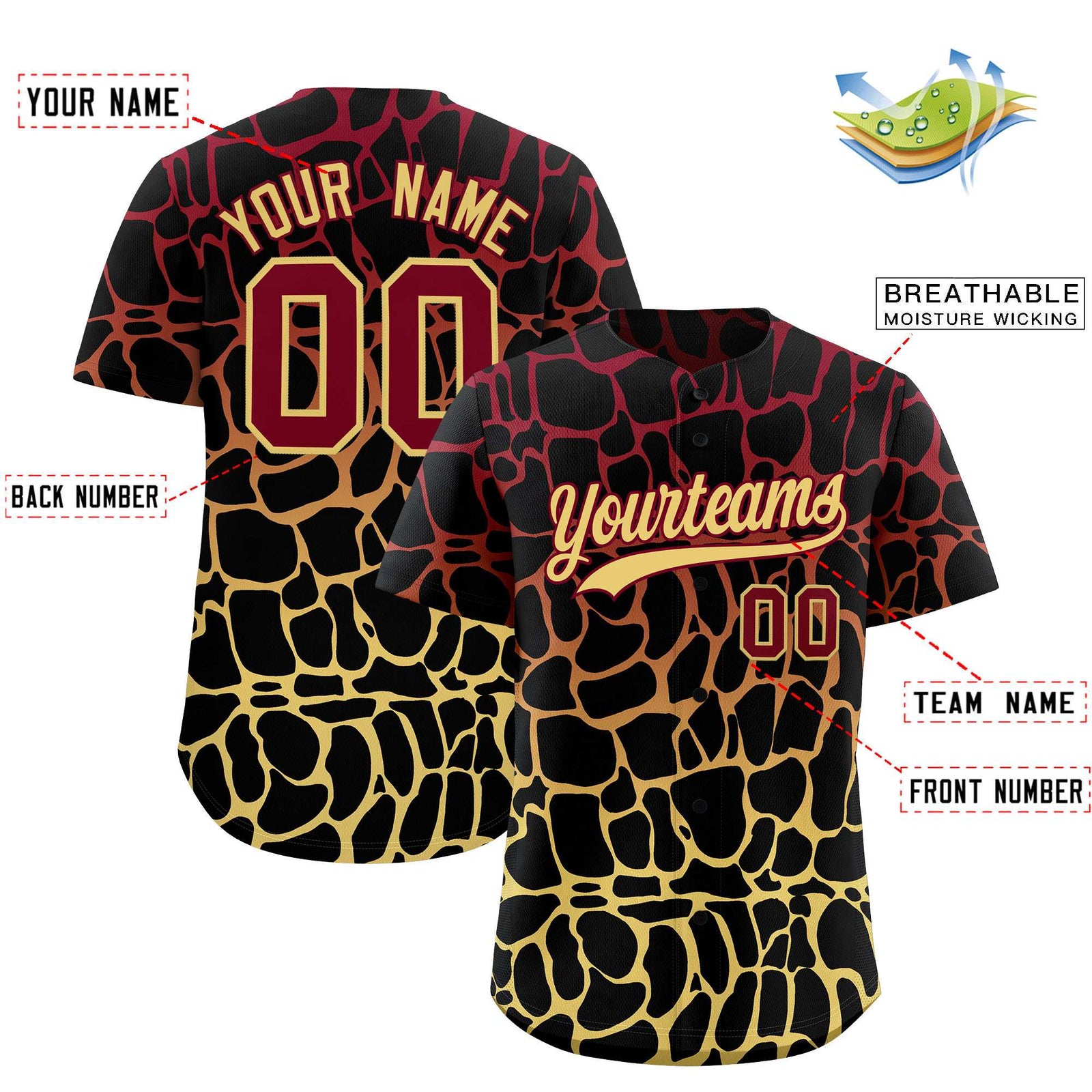 Custom Crimson Khaki Giraffe Graffiti Pattern Authentic Baseball Jersey